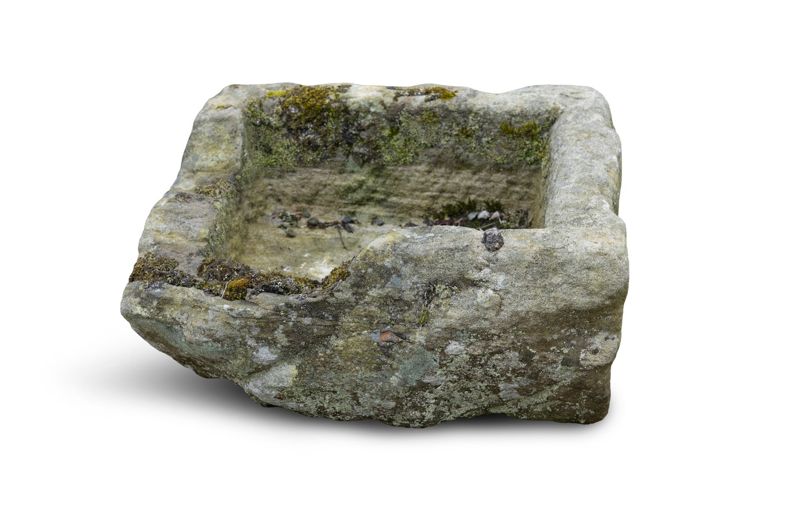 A STONE TROUGH, 18th/19th century, of shaped rectangular form, 27cm high, 58cm wide, 45cm deep (1 of 3)