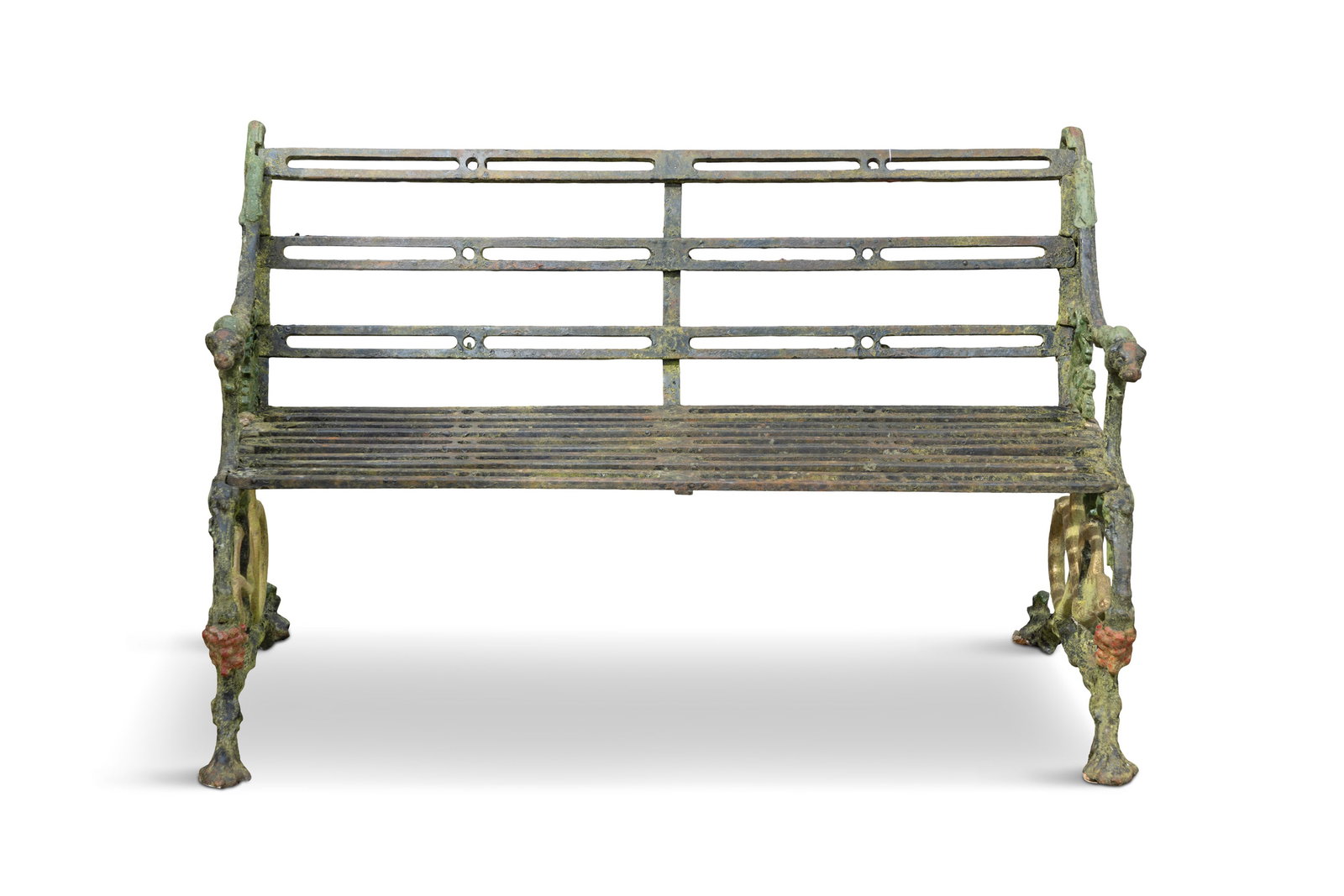 A CAST IRON 'SERPENT & GRAPE' GARDEN BENCH BY COALBROOKDALE, the sides cast as serpents (1 of 4)