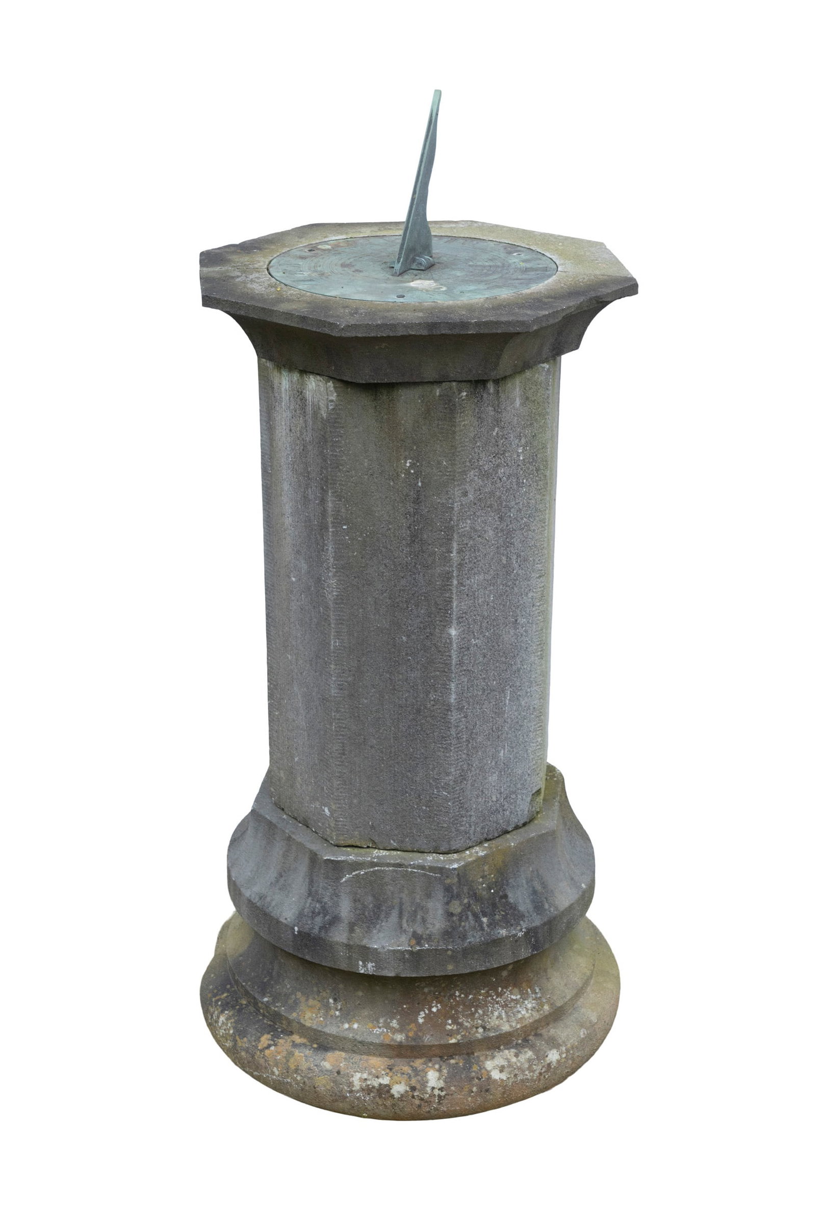 AN IRISH LIMESTONE PEDESTAL SUNDIAL BY J. ALMENT, the bronze dial engraved with sunburst and (1 of 7)