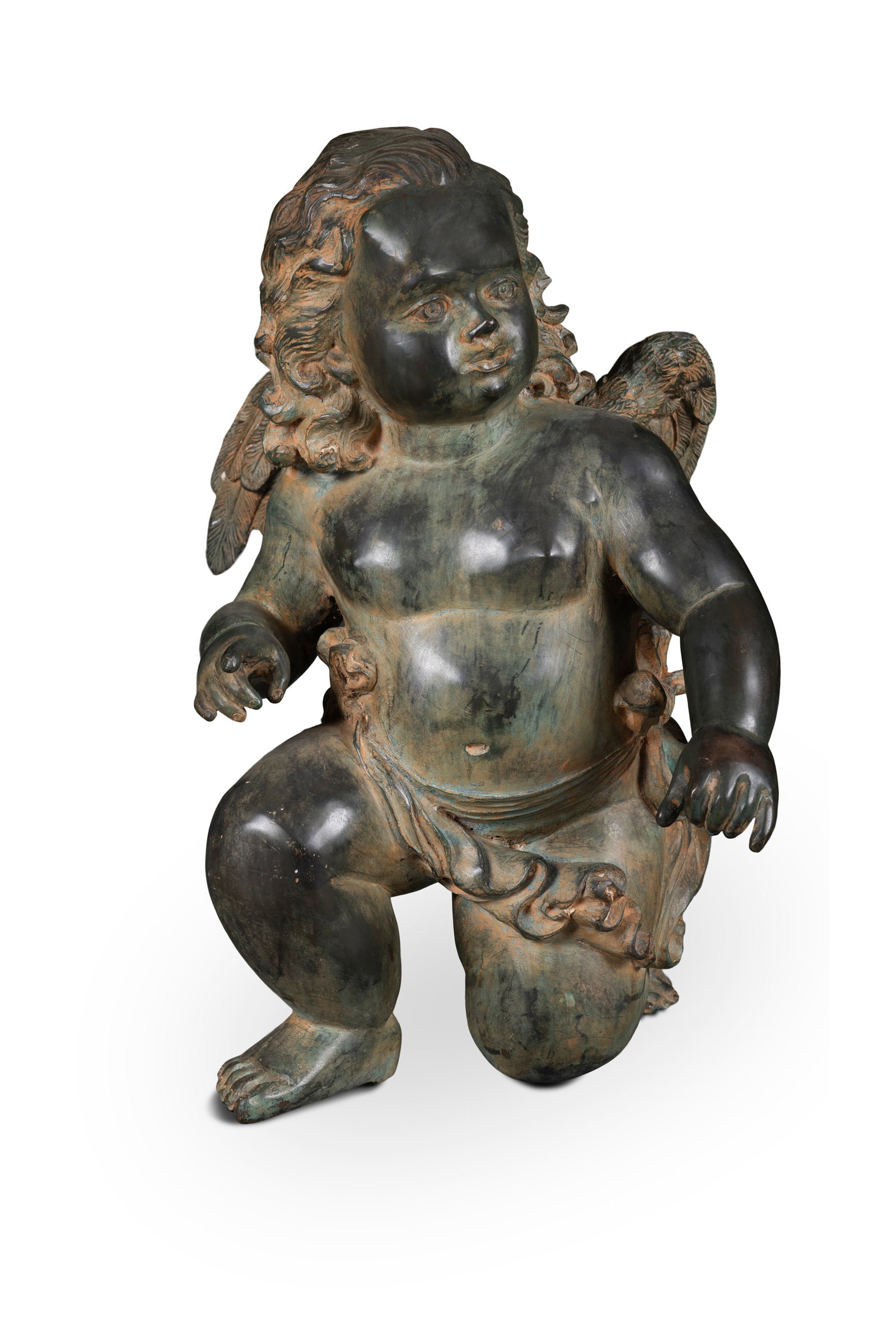 A BRONZE MODEL OF A CHERUB, 57cm high: A BRONZE MODEL OF A CHERUB, 57cm high