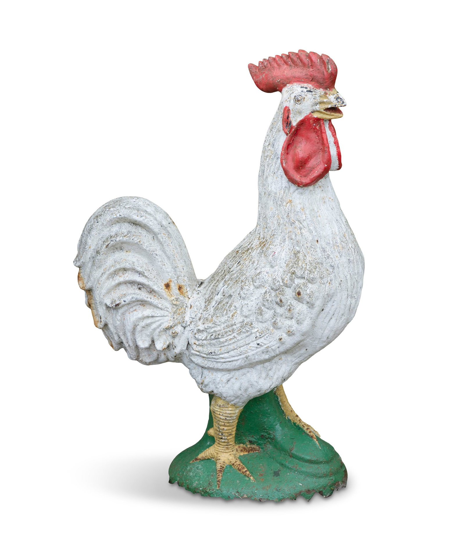 A LARGE POLYCHROME PAINTED CAST IRON COCKEREL (1 of 3)