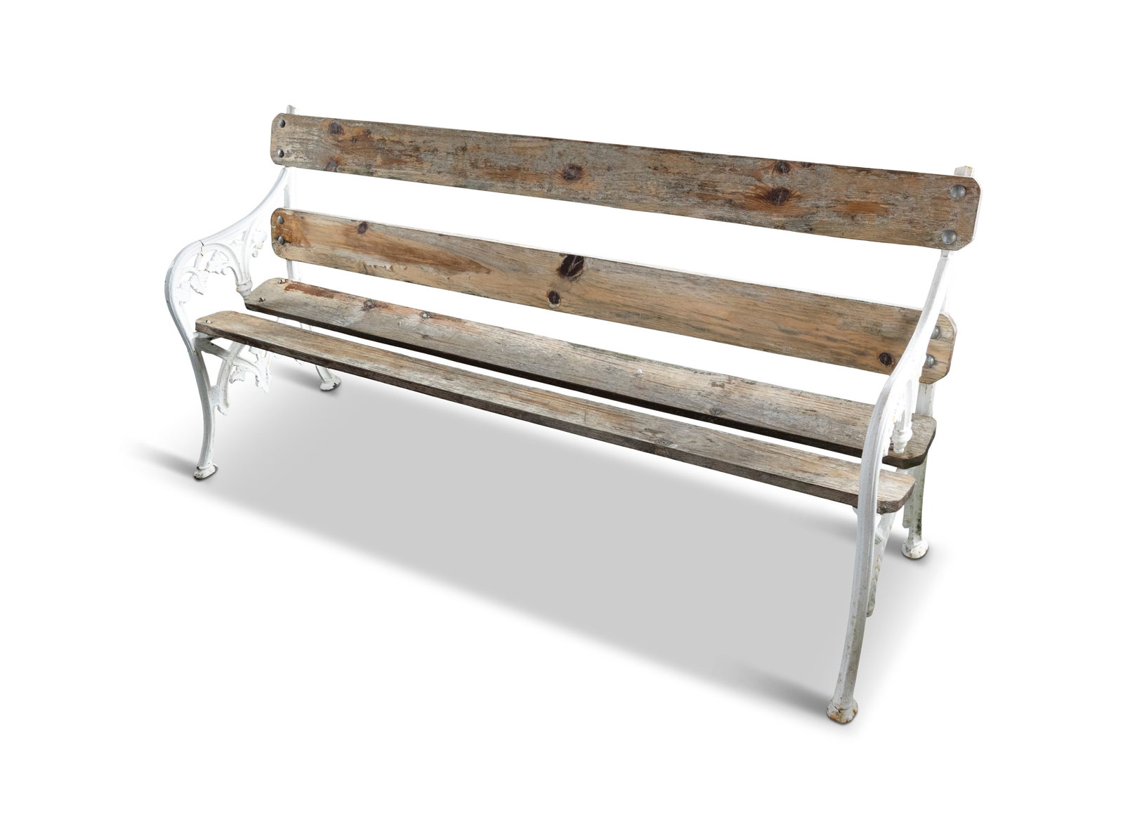 A PAIR OF VICTORIAN PAINTED CAST IRON GARDEN BENCHES, one black and one white, each with wooden (1 of 6)