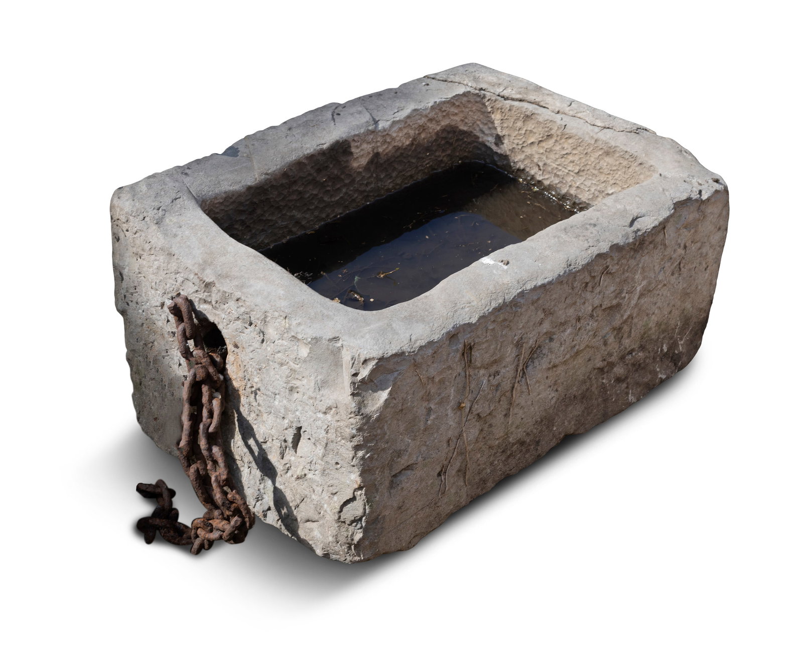 AN IRISH LIMESTONE WATER TROUGH, 31.5cm high x 50cm deep x 76cm wide Provenance: Private: AN IRISH LIMESTONE WATER TROUGH, 31.5cm high x 50cm deep x 76cm wide Provenance: Private Collection, Co. Kildare
