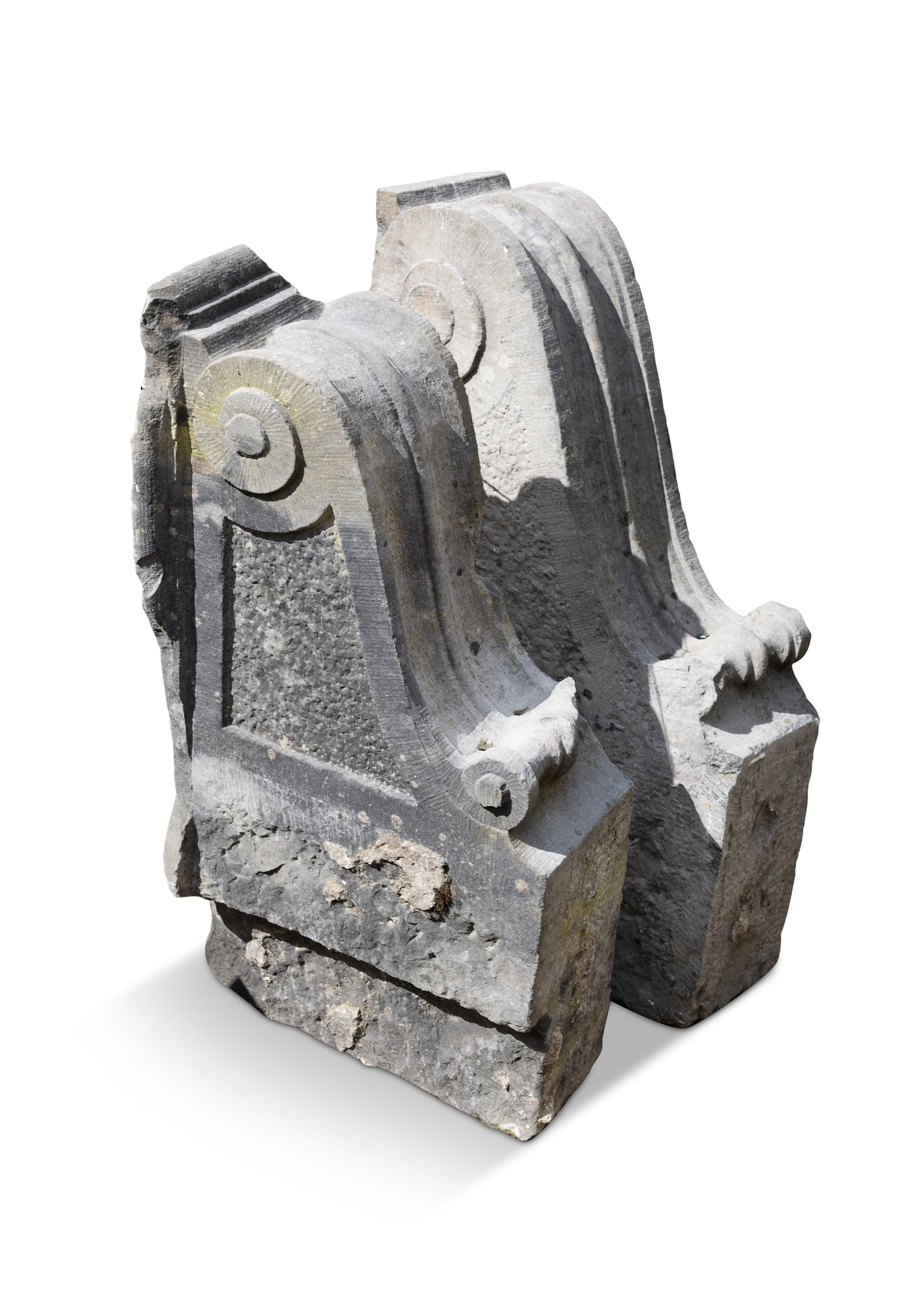 TWO LIMESTONE SCROLL WORK CORBELS - 2