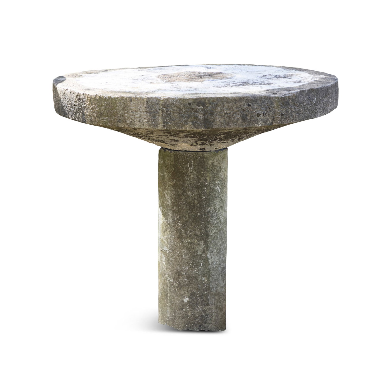 A LIMESTONE PEDESTAL TABLE, circular top on column support 89cm high, 100cm diameter: A LIMESTONE PEDESTAL TABLE, circular top on column support 89cm high, 100cm diameter