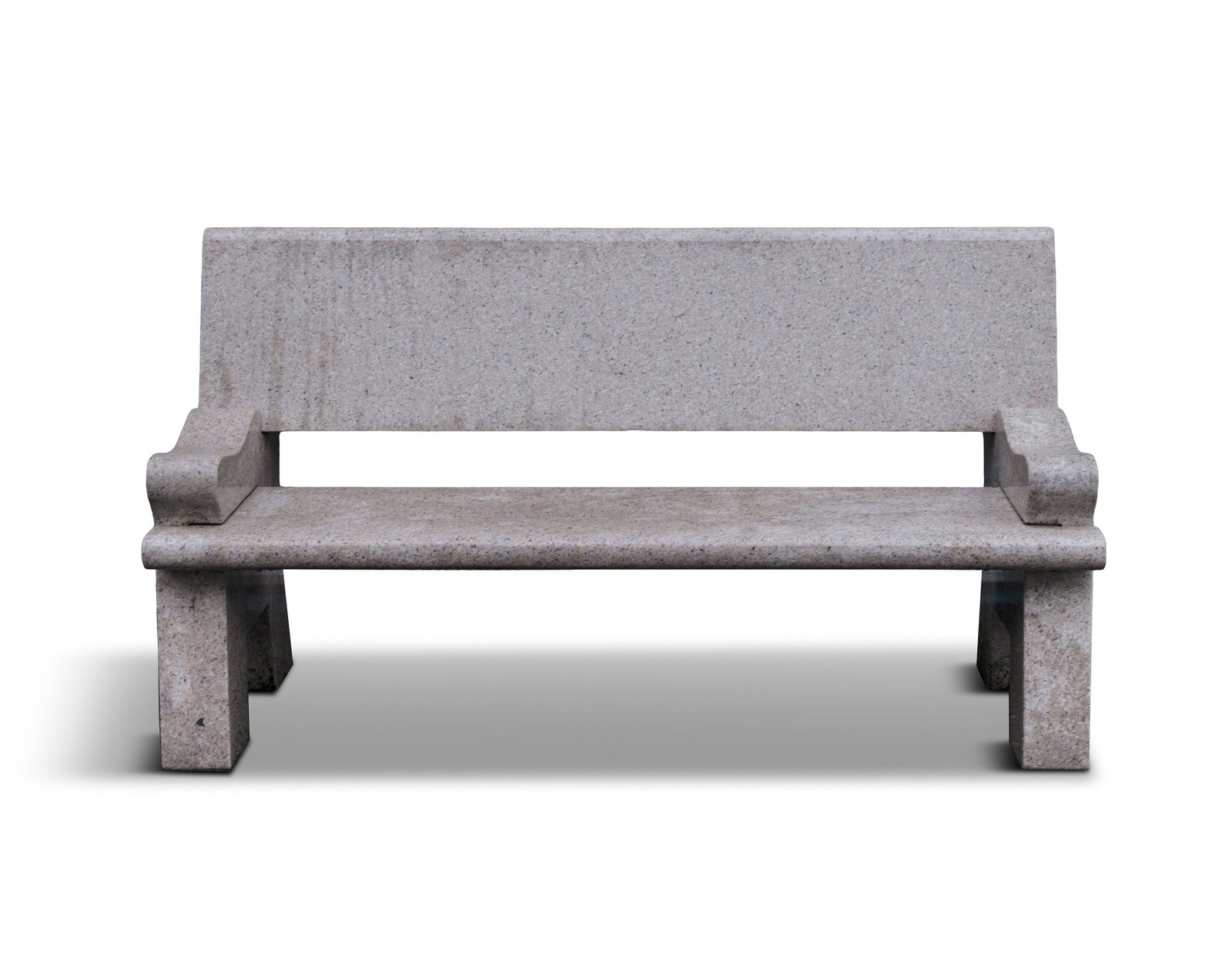A MODERN POLISHED GRANITE BENCH, solid panel back and seat, with scroll arms. 92cm high, 165cm (1 of 3)