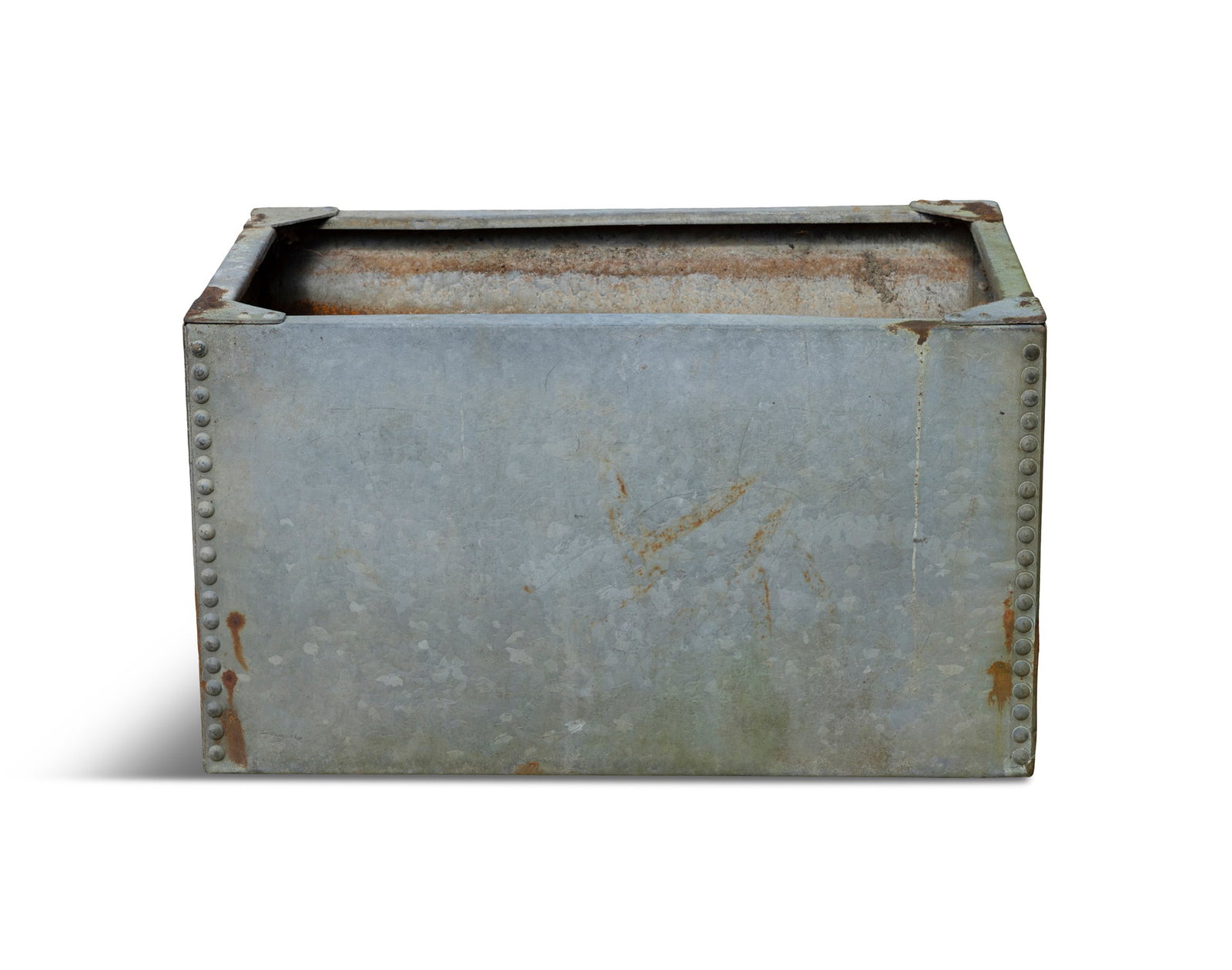 A LARGE GALVANISED ZINC TANK/ PLANTER, Of riveted construction, with drainage hole to base. 53cm (1 of 3)