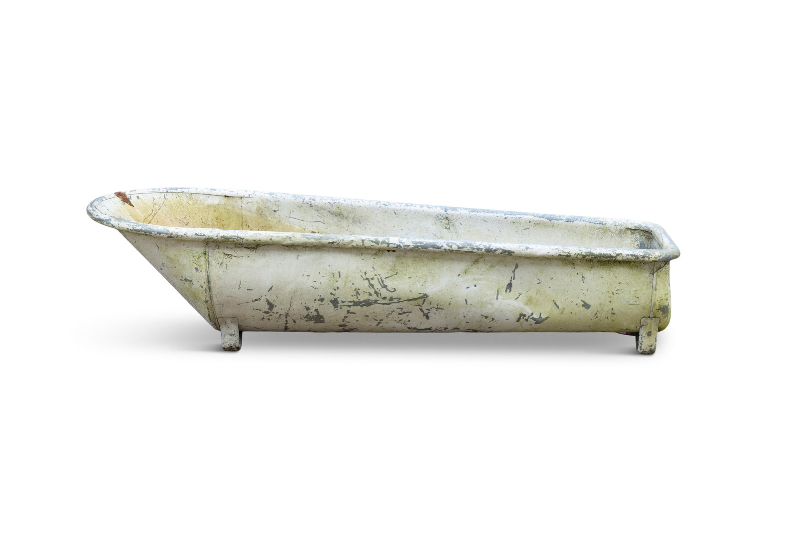A WHITE PAINTED ZINC BATHTUB, Of roll-top design, supported on four zinc feet, 182cm long, 70cm at (1 of 3)