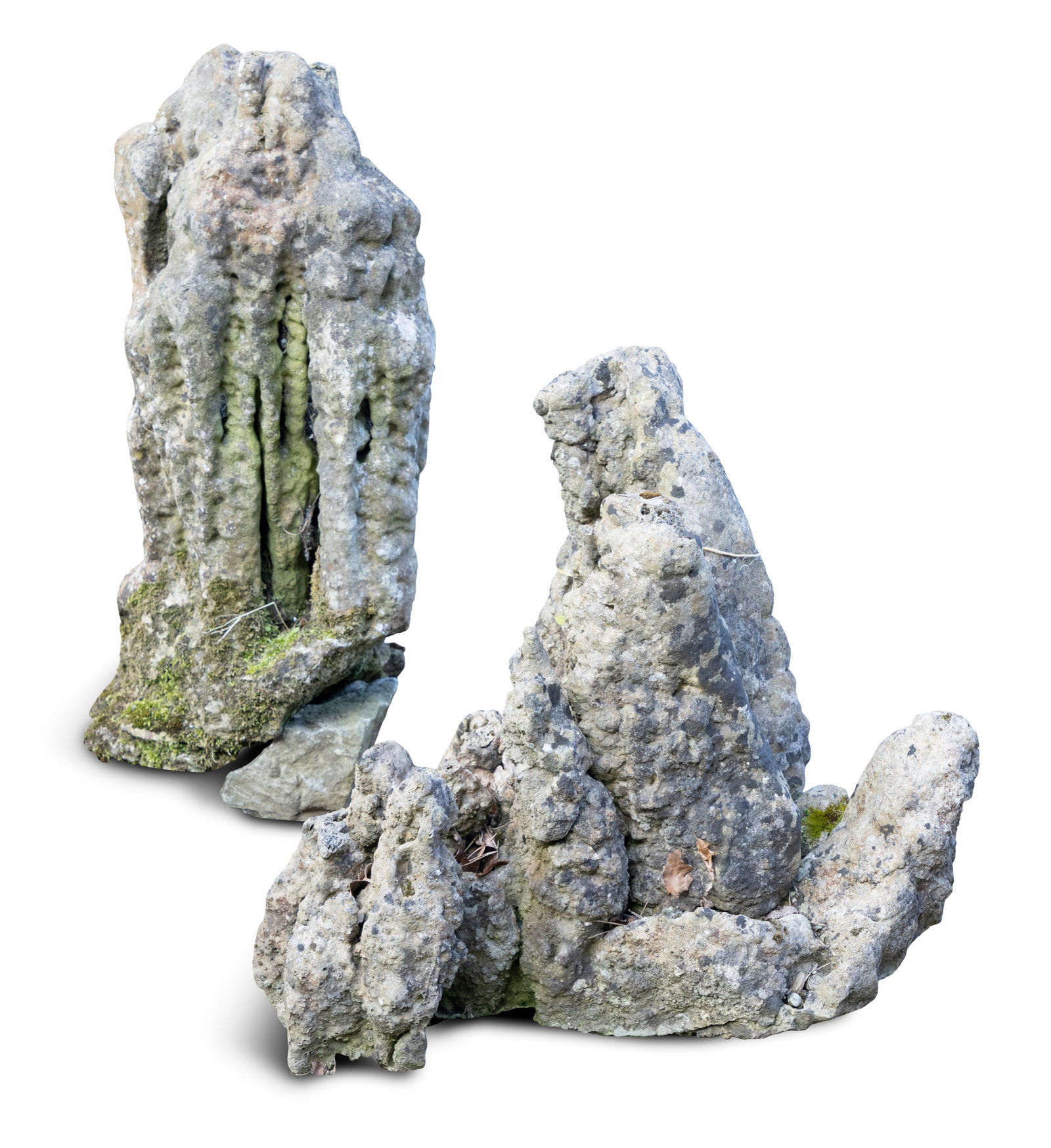 TWO STALAMITES, 50cm; 71cm high Private garden, Co. Wicklow (1 of 2)