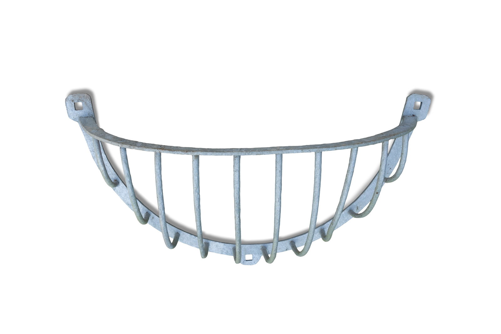 A SILVER PAINTED WROUGHT IRON HAYRACK, 19TH CENTURY, Of ten vertical bars, 38cm high, 108cm wide, (1 of 3)