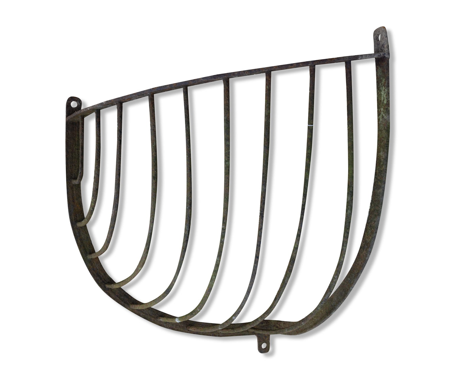 A WROUGHT IRON HAYRACK, 19TH CENTURY, For corner orientation, 58cm deep, 68cm wide (1 of 2)