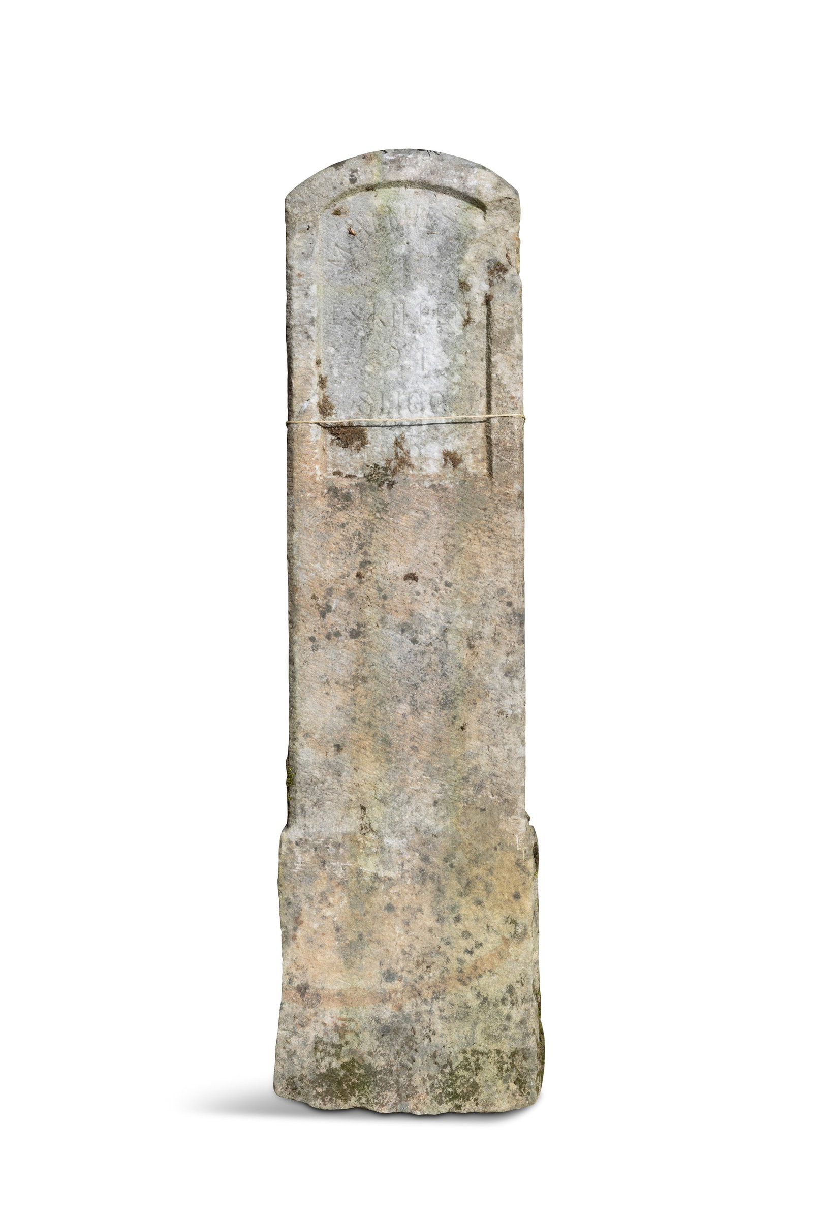 A LIMESTONE MILE MARKER, 19TH CENTURY, inscribed 'Manor Hamilton - 24 Enniskillen - Sligo': A LIMESTONE MILE MARKER, 19TH CENTURY, inscribed 'Manor Hamilton - 24 Enniskillen - Sligo'