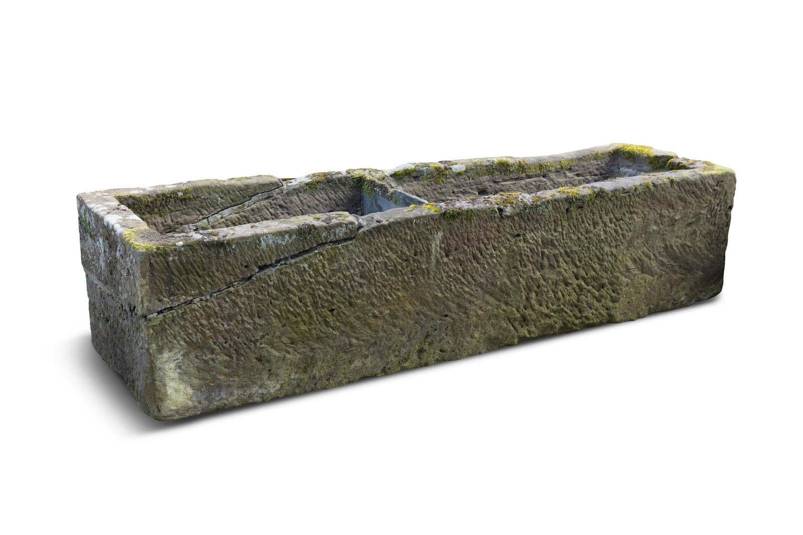 A GEORGIAN LIMESTONE DOUBLE TROUGH, with central divider 53cm high, 219cm wide, 64cm deep (1 of 2)