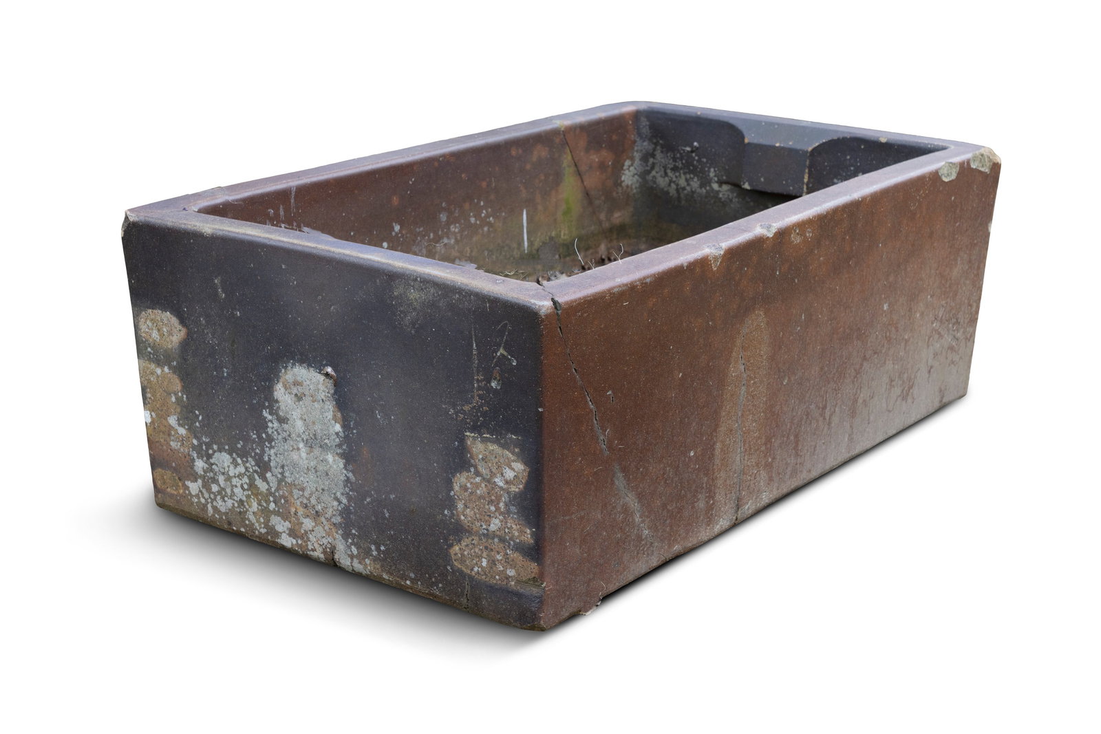 A LARGE SALT GLAZED RECTANGULAR PLANTER, stamped 'Wilson Broughton Moor'. 52cm high, 147cm wide, (1 of 3)