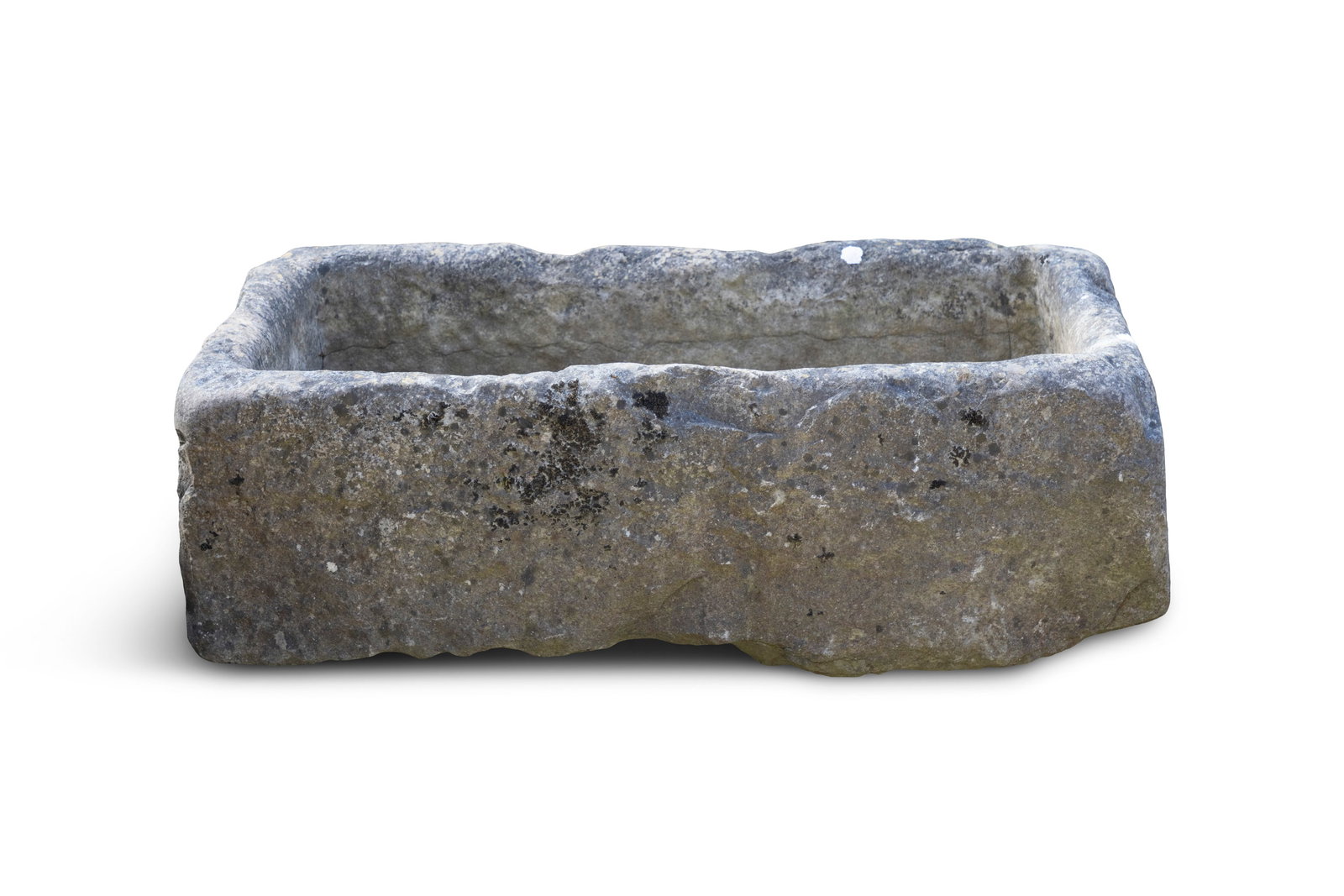 A IRISH LIMESTONE WATER TROUGH, of rectangular form, c. 26cm high. 93cm wide. 50cm diameter (1 of 2)