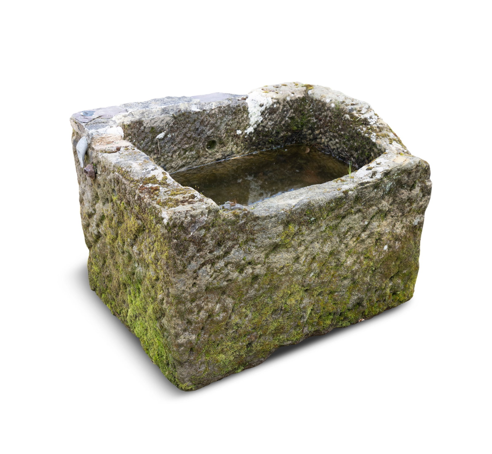 A LARGE LIMESTONE WATER TROUGH, 98cm wide, 73cm diameter, 70cm high (1 of 2)