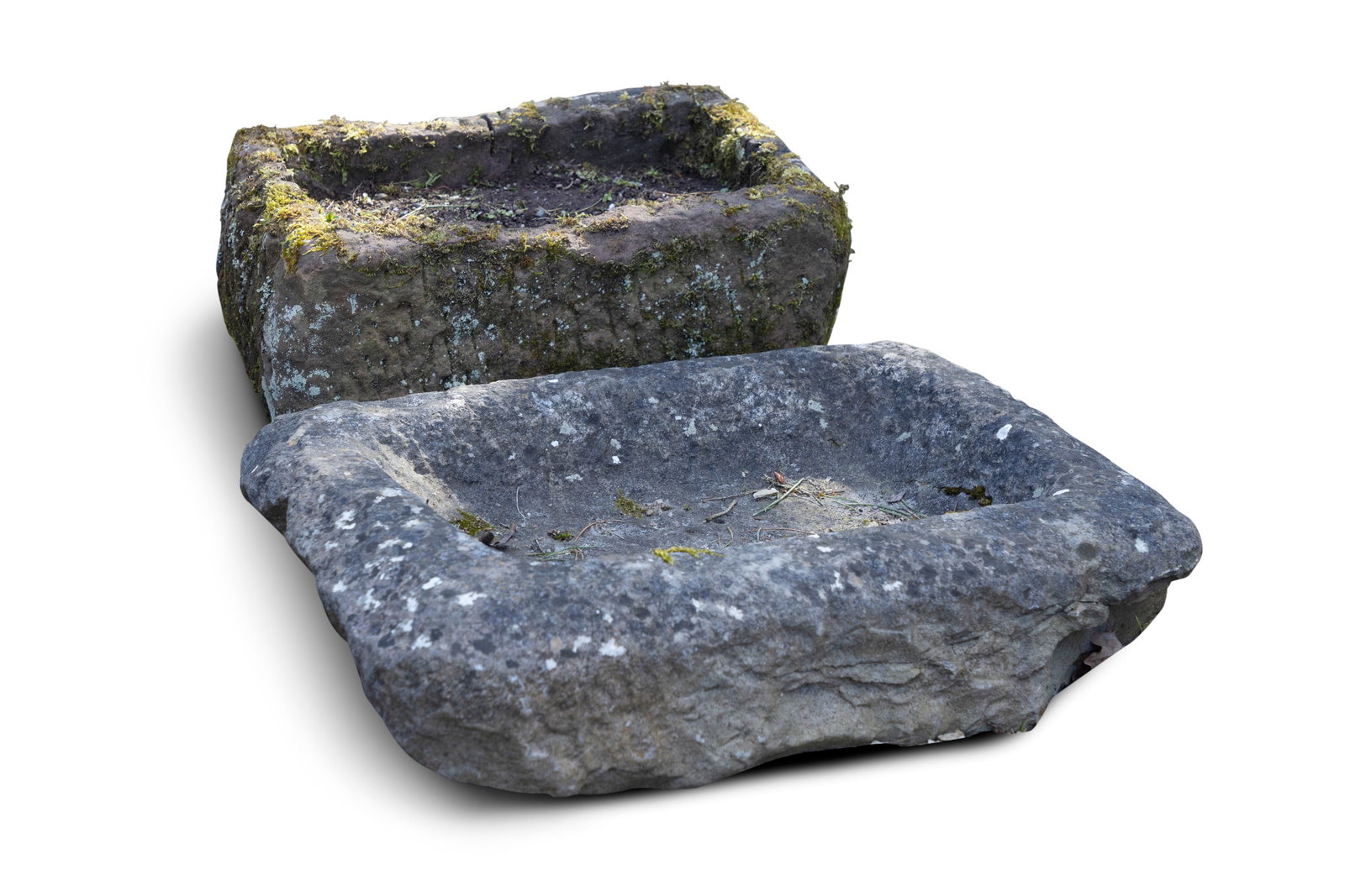 ***PLEASE NOTE: CATALOGUE DESCRIPTION SHOULD READ*** TWO CUT STONE PLANTERS OF RECTANGULAR FORM, (1 of 2)