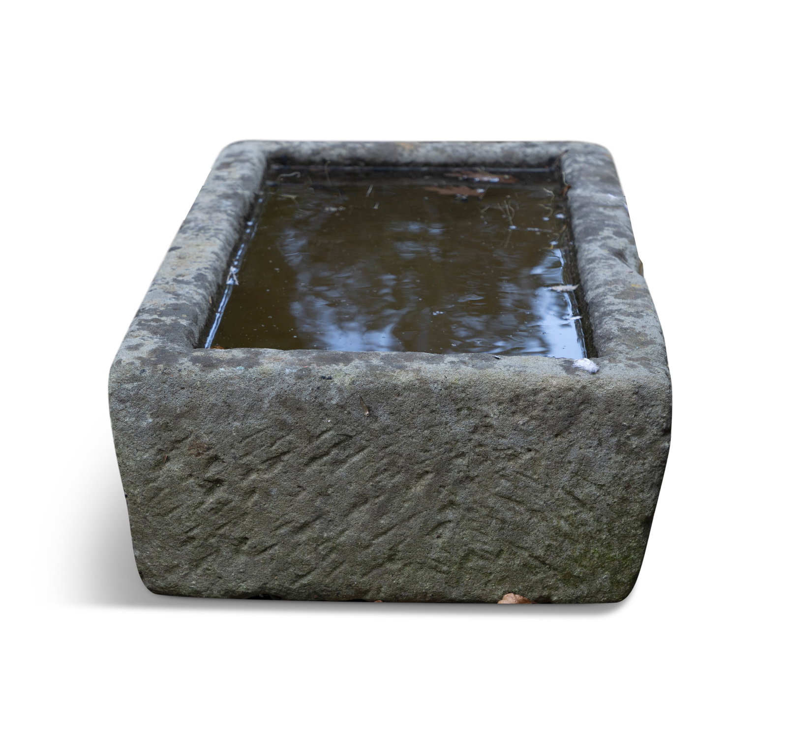 A CARVED 18TH CENTURY LIMESTONE DUCK TROUGH, Of rectangular form, 19cm high x 71cm long x 41cm wide (1 of 2)