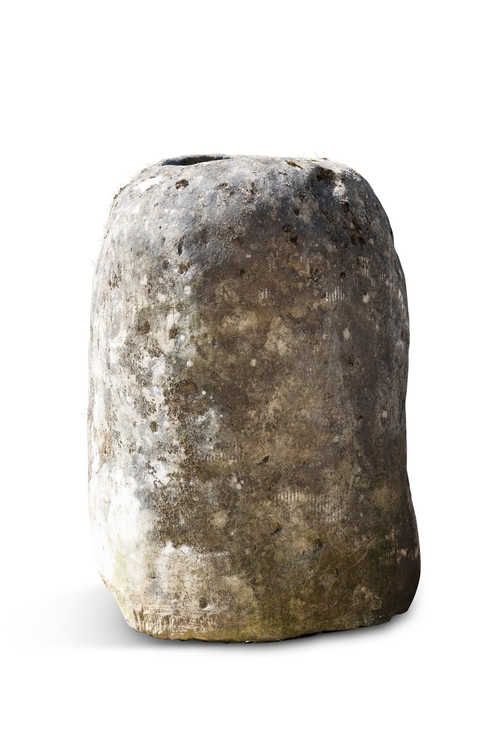 A TSUKABAI (STONE WATER BASIN), with carved opening in centre c.85cm, opening 28cm (1 of 3)