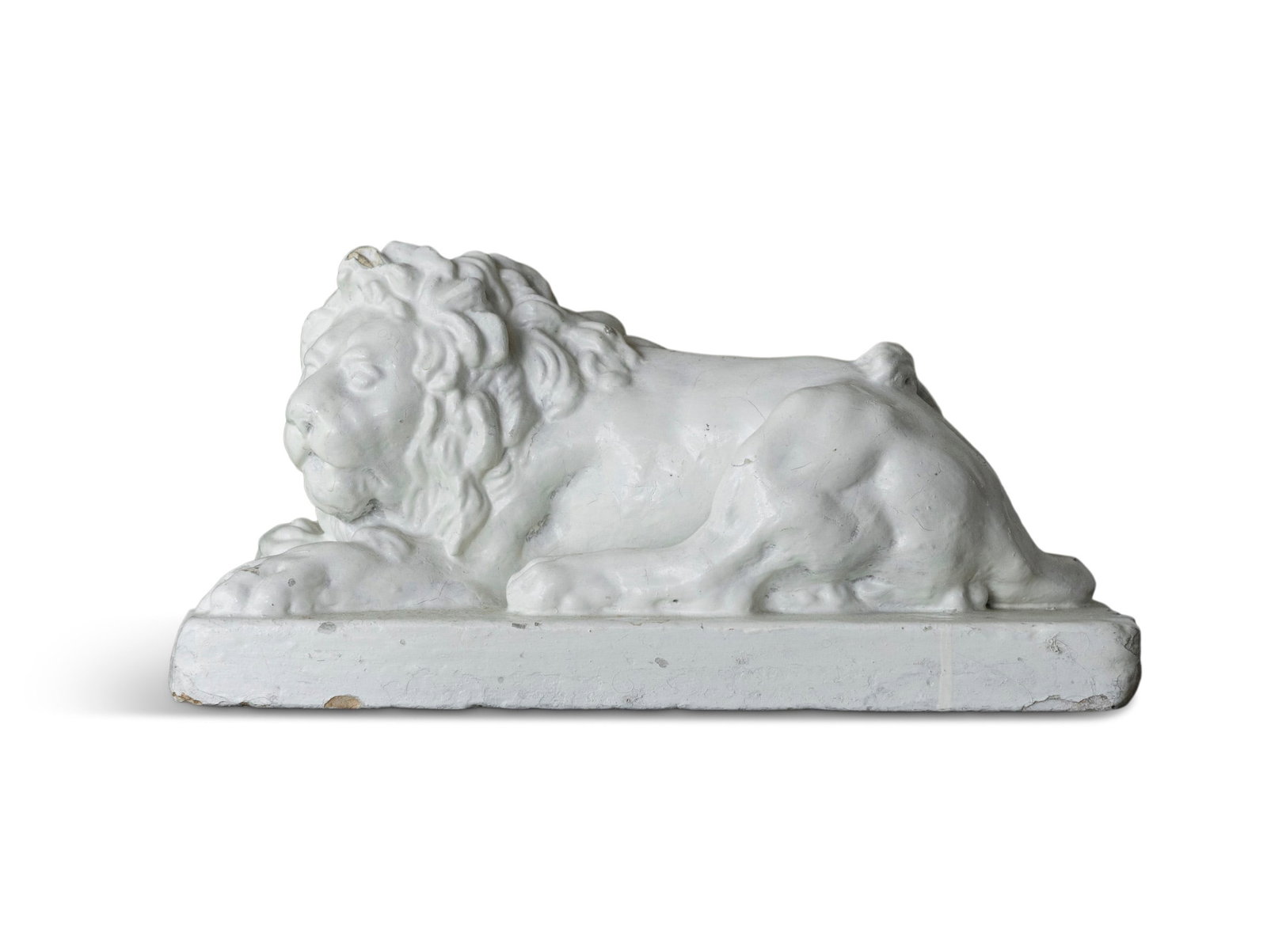 A GRAND TOUR SCULPTURE OF A RECUMBENT LION ON A PLINTH BASE 37cm long, 17cm wide (1 of 2)