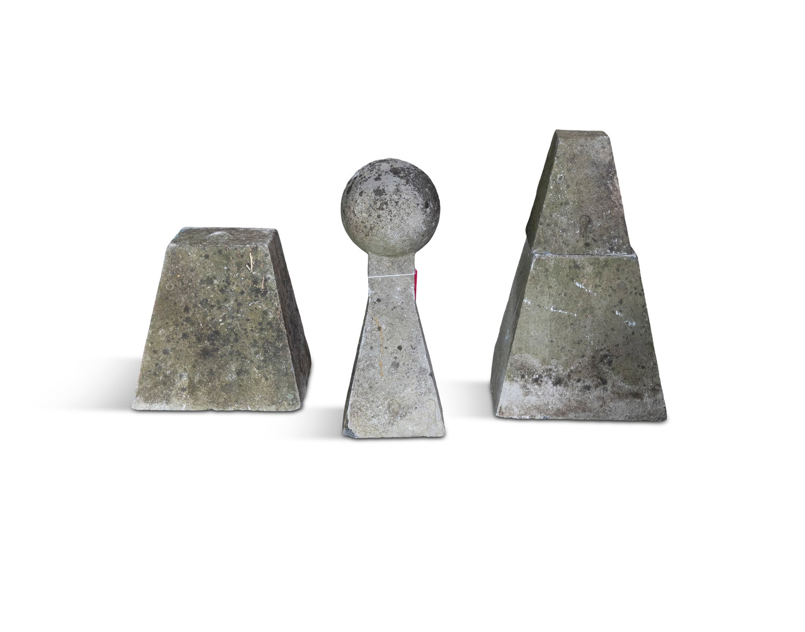 A COLLECTION OF THREE STONE ARCHITECTURAL STONE ELEMENTS, Largest 44cm high (1 of 3)
