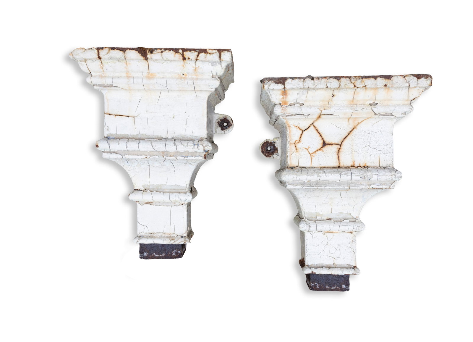 A PAIR OF CREAM PAINTED CAST IRON HOPPERS, 59cm high (1 of 3)