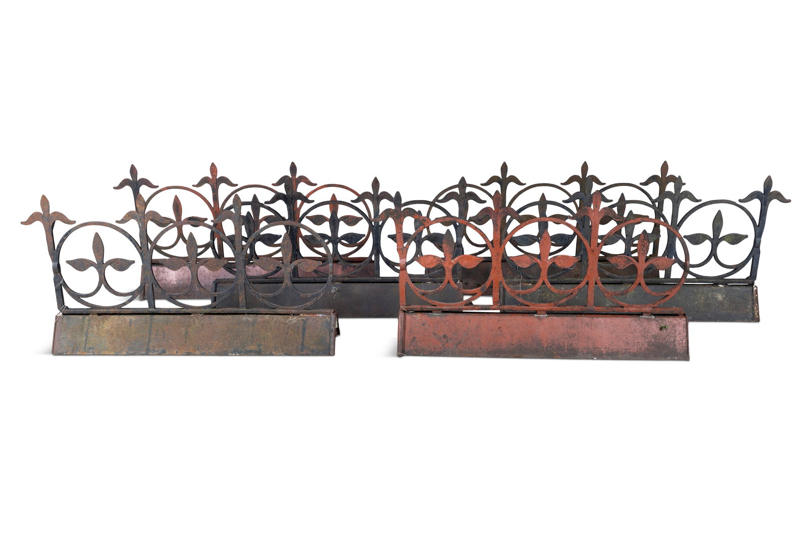 A SET OF SEVEN VICTORIAN CAST IRON GOTHIC RIDGE CRESTING each 70cm high, 123cm long, x 25cm wide (1 of 4)