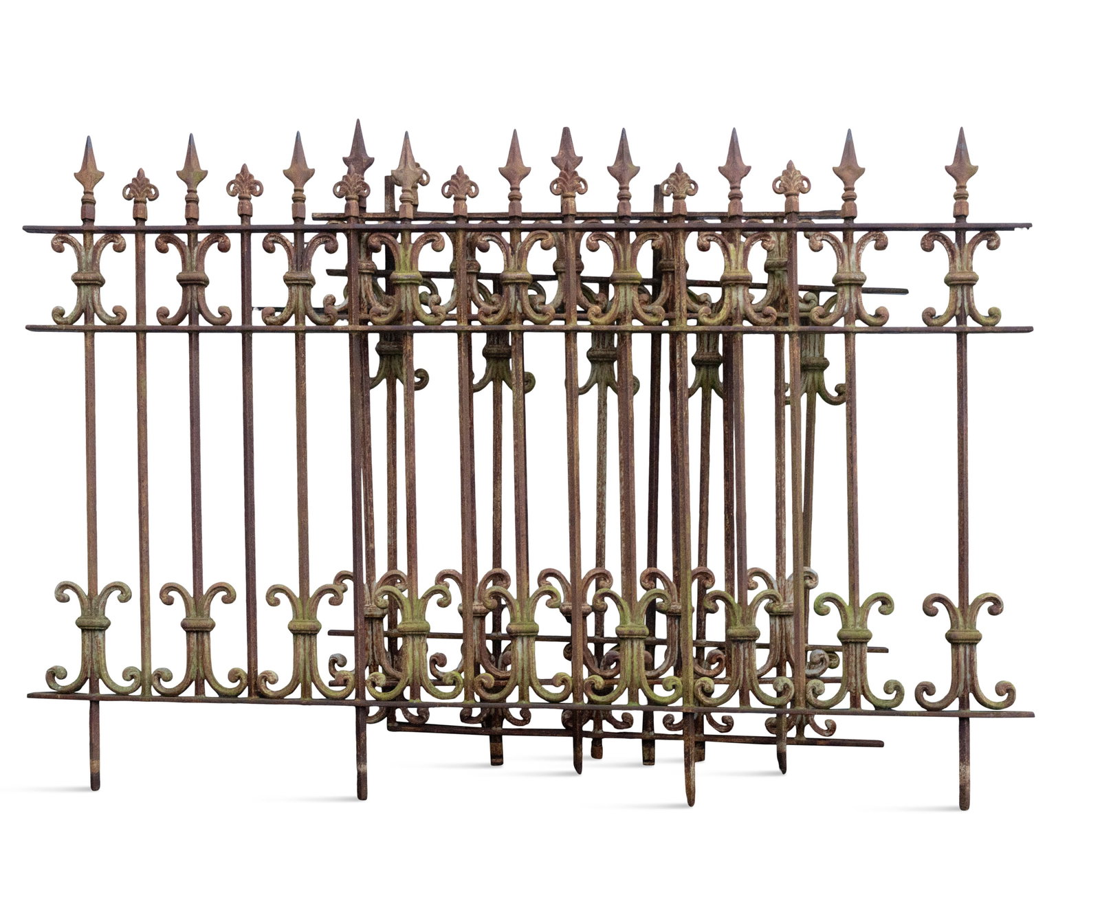 A COLLECTION OF THREE CAST IRON RAILINGS largest central section 212cm high (including ground (1 of 3)
