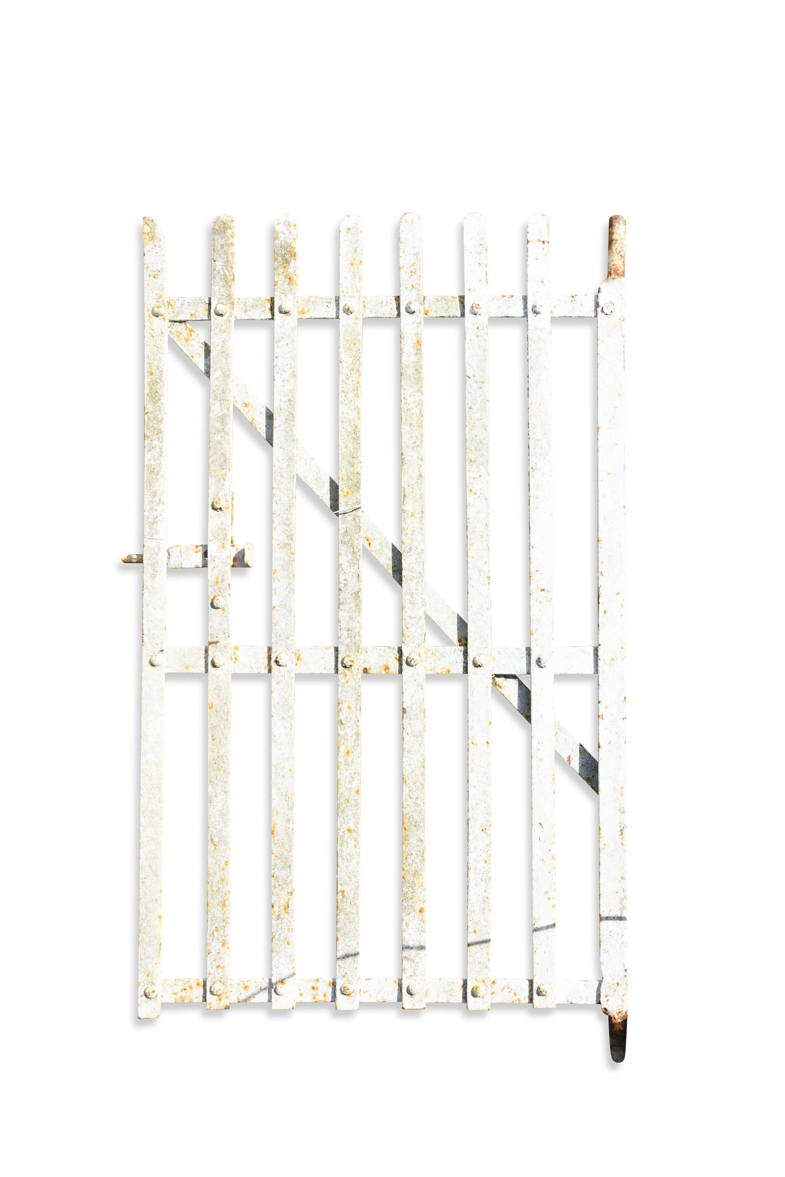 A WHITE PAINTED WROUGHT IRON SIX BAR PEDESTRIAN GATE, 111cm high, 69cm wide (1 of 3)