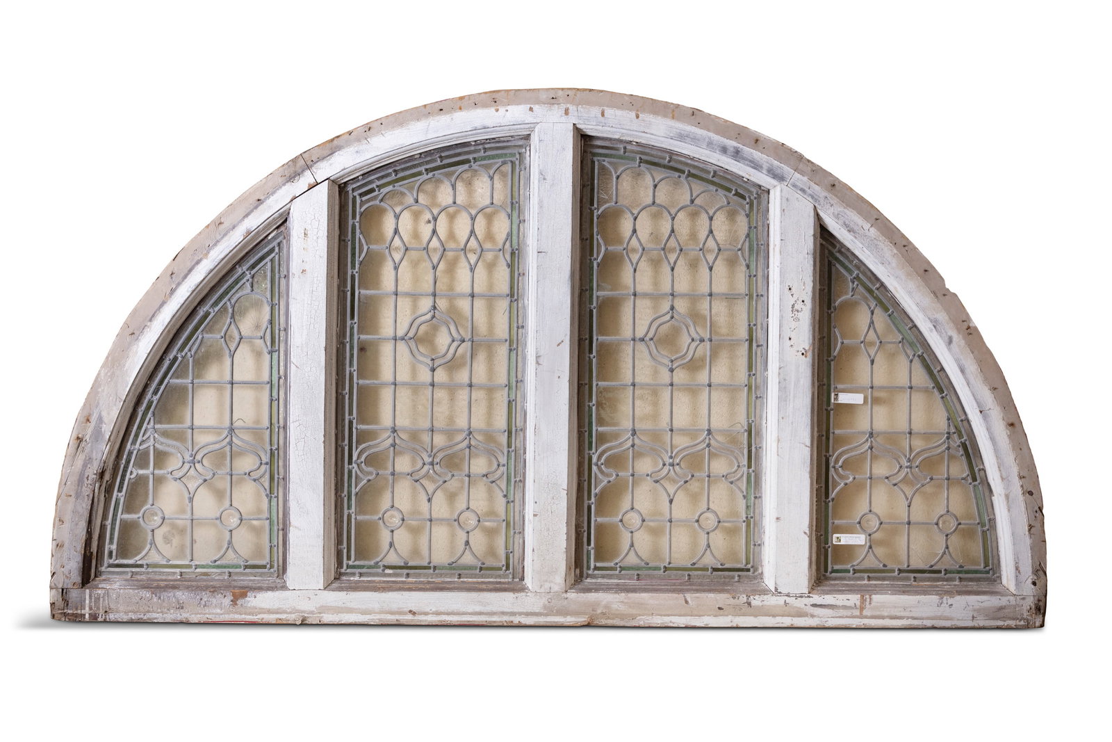 A TIMBER AND LEAD FRAMED FAN LIGHT, 19TH CENTURY, 113cm high; 210cm wide Provenance: Bellefield, (1 of 3)