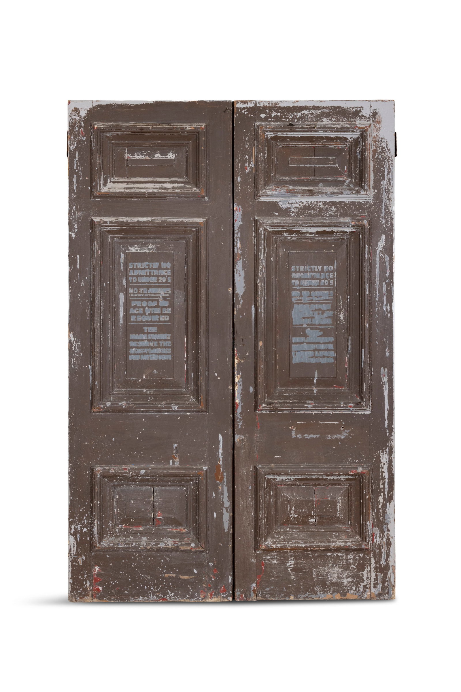 A PAIR OF TIMBER DOORS, one side coffered deep panel. 240cm high, 80cm wide (1 of 8)