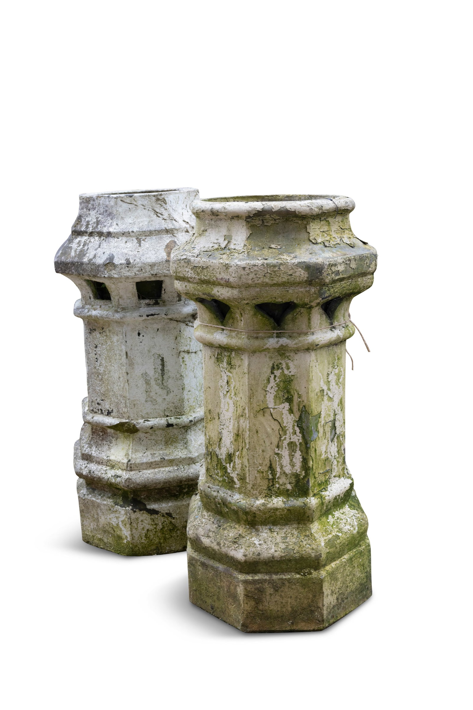 TWO CREAM PAINTED CHIMNEY POTS, Each 77cm high (1 of 2)