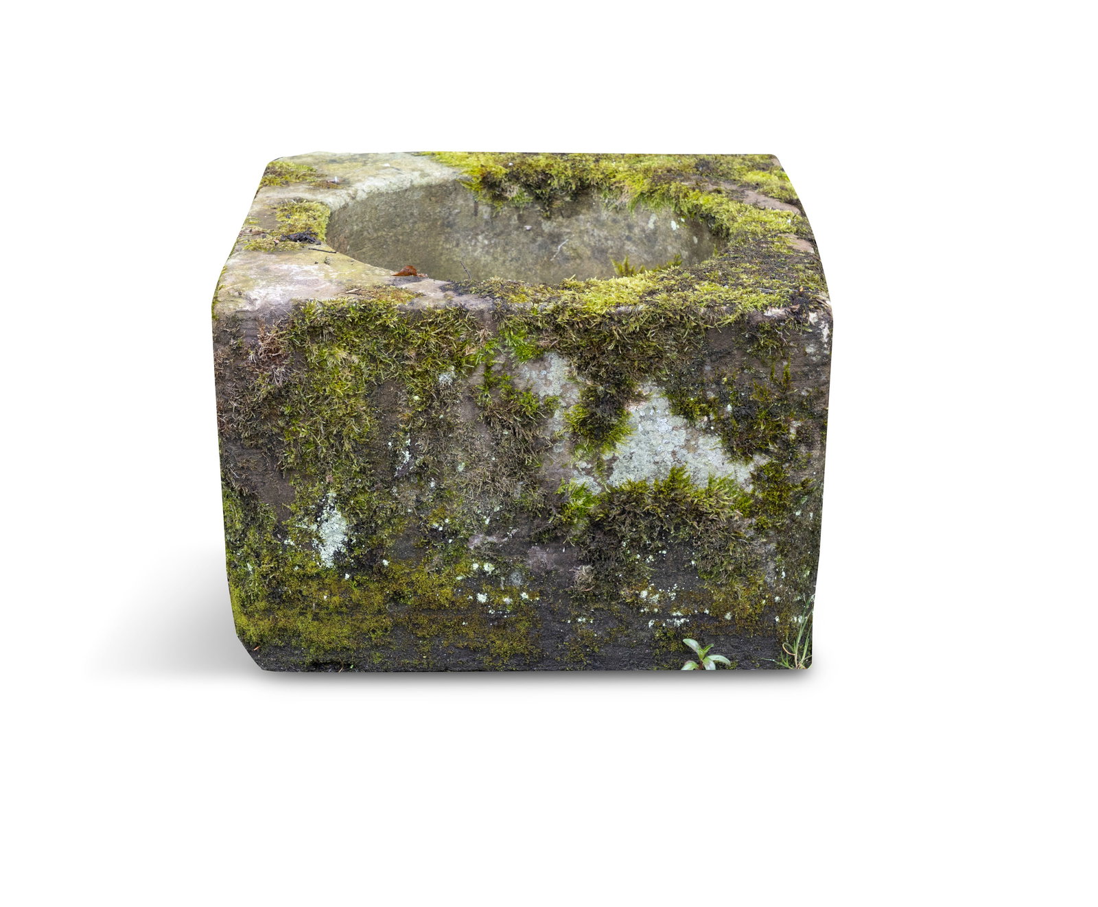 A SANDSTONE GARDEROBE LATRINE, possibly 17th century, of square form, with a central bowl and: A SANDSTONE GARDEROBE LATRINE, possibly 17th century, of square form, with a central bowl and associated drainage hole, with canted lower edges, 39cm high, 58cm square Provenance: By repute the