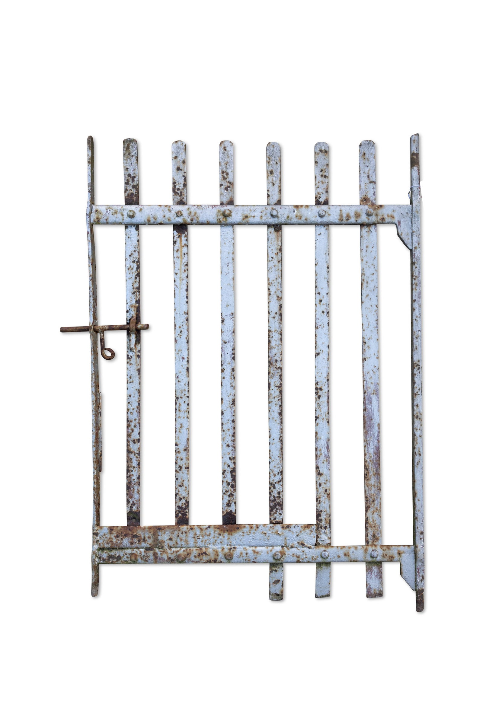 A SILVER PAINTED WROUGHT IRON PEDESTRIAN GATE, 110cm high, 75cm wide: A SILVER PAINTED WROUGHT IRON PEDESTRIAN GATE, 110cm high, 75cm wide