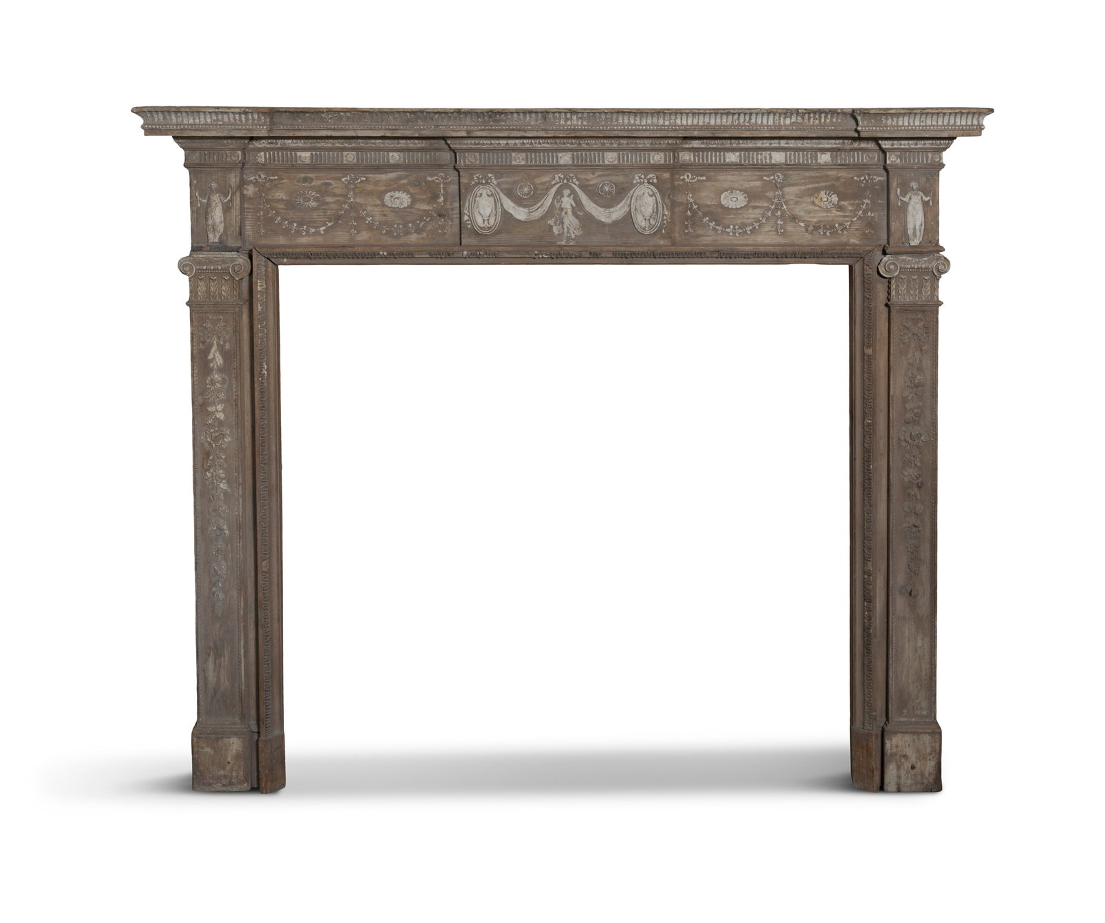A TIMBER AND GESSO FIREPLACE SURROUND 152cm high x 179cm wide (1 of 3)