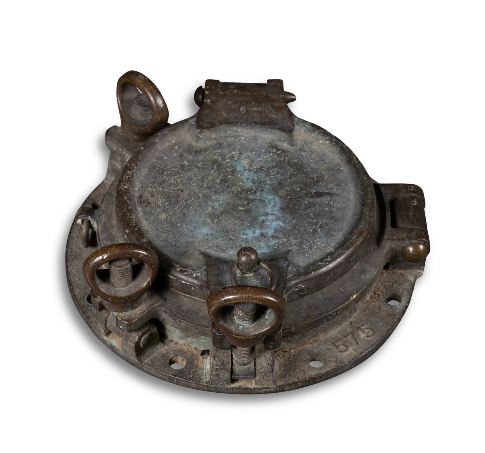 A 19TH CENTURY SHIPS PORT HOLE, 32cm diameter (1 of 3)