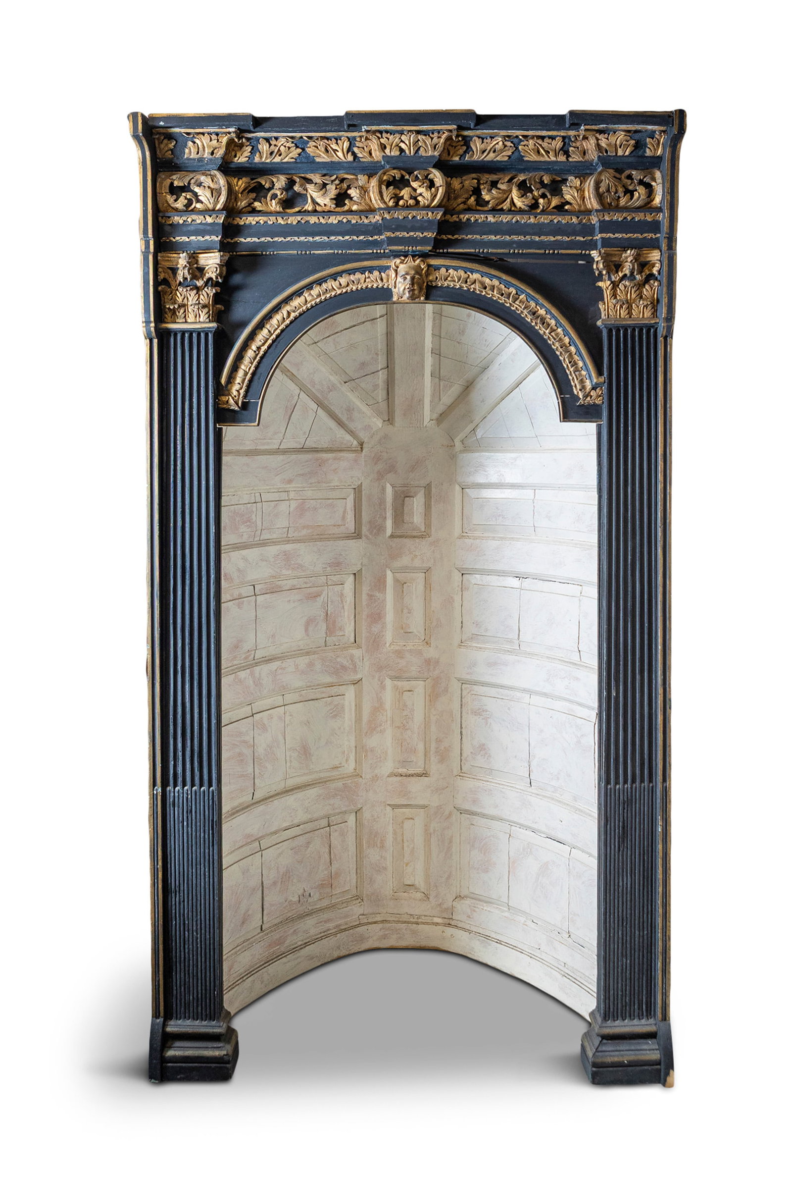 AN IRISH EARLY GEORGIAN BLACK AND GILT PAINTED TIMBER CORNER CUPBOARD of upright form, with (1 of 1)