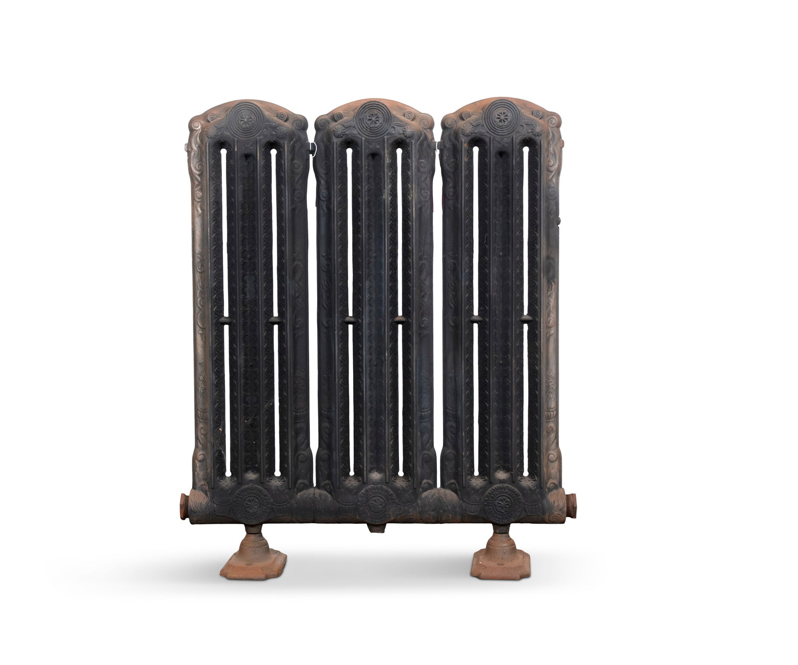 A FRENCH CAST IRON RADIATOR, 19TH CENTURY, in three sections, 98cm high, 78cm wide (1 of 6)