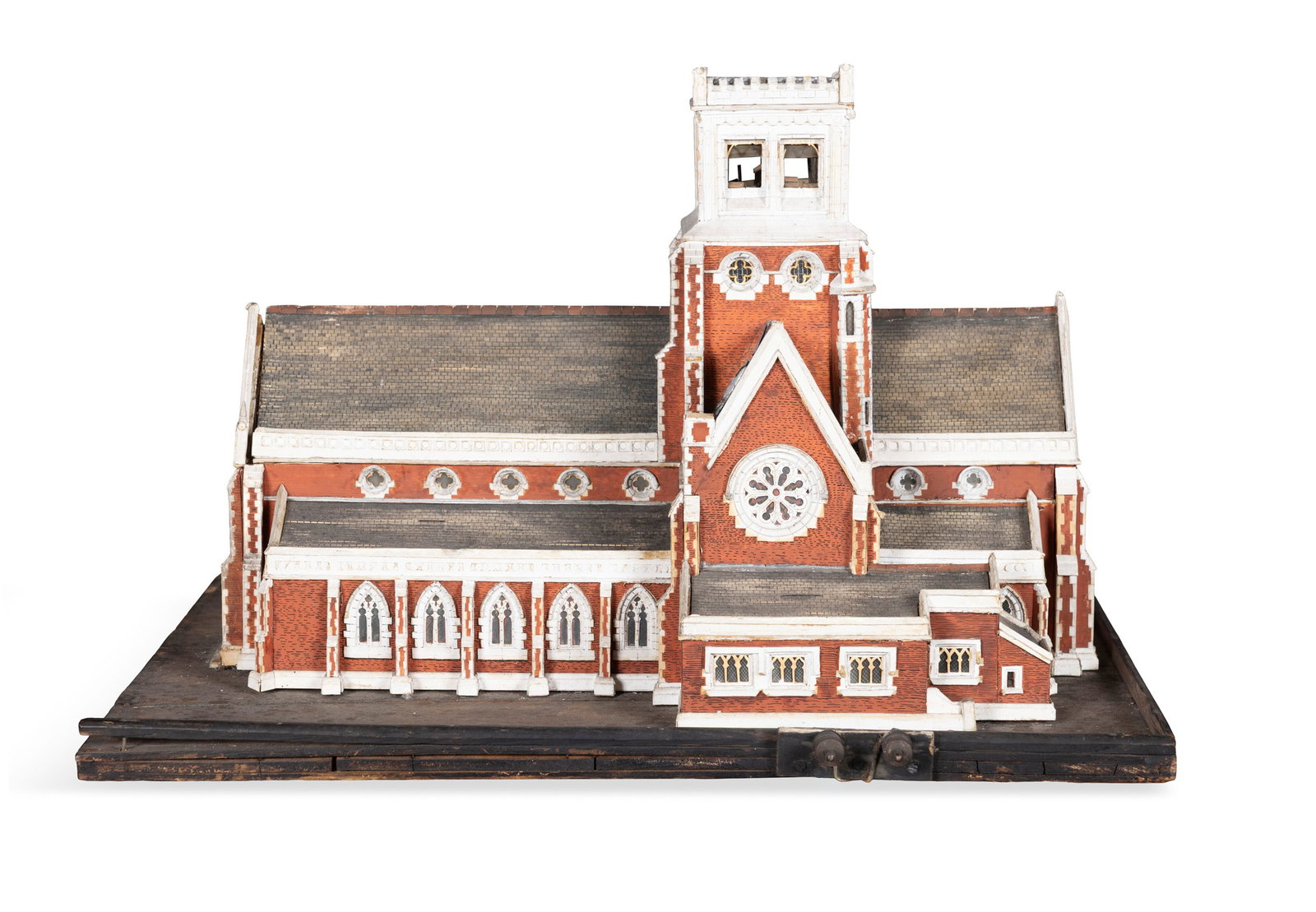 AN ARCHITECTURAL MODEL OF A CHURCH 31cm high, the base 48 x 34cm (1 of 4)
