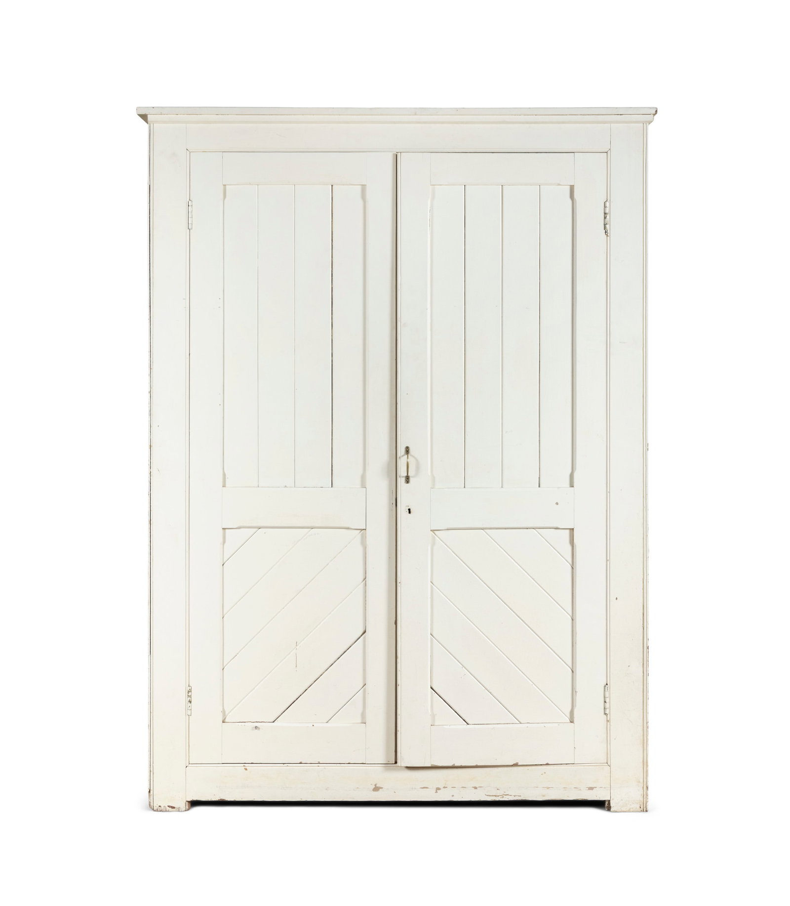 A WHITE PAINTED VICTORIAN PINE CUPBOARD, 220.5cm high, 155cm wide, 41cm deep (1 of 4)