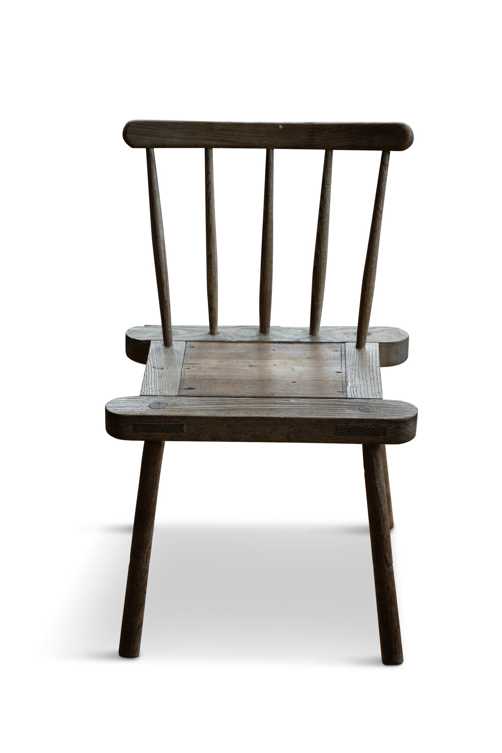 ***WITHDRAWN*** AN IRISH PINE CHAIR, the shaped, panelled seat above slightly splayed, ring turned (1 of 5)