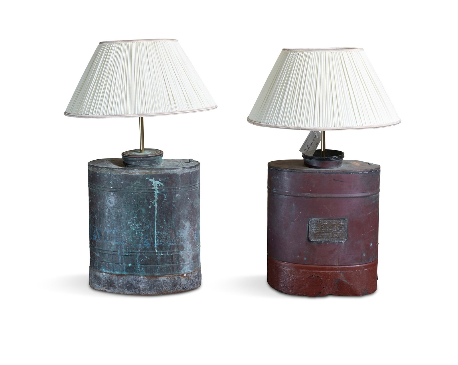 A PAIR OF TEA CANISTERS CONVERTED TO TABLE LAMPS: A PAIR OF TEA CANISTERS CONVERTED TO TABLE LAMPS
