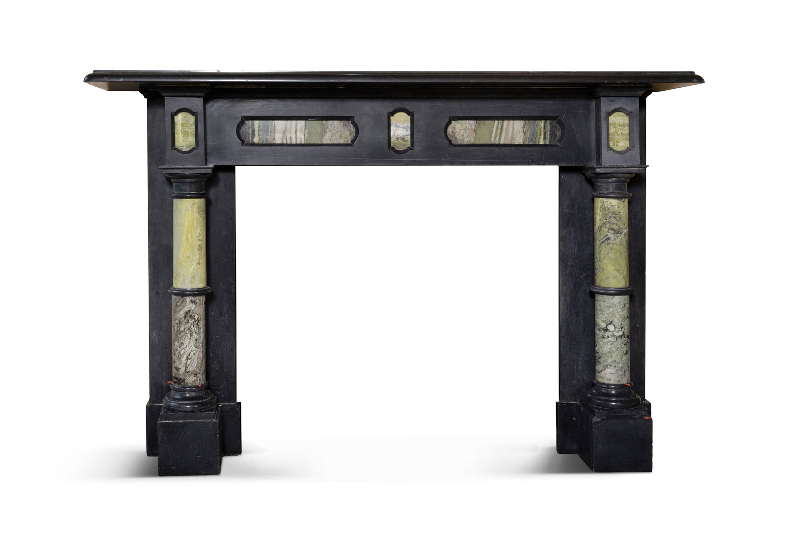 A CONNEMARA GREEN AND BLACK MARBLE FIREPLACE 132cm high, 196cm wide, 40cm deep: A CONNEMARA GREEN AND BLACK MARBLE FIREPLACE 132cm high, 196cm wide, 40cm deep