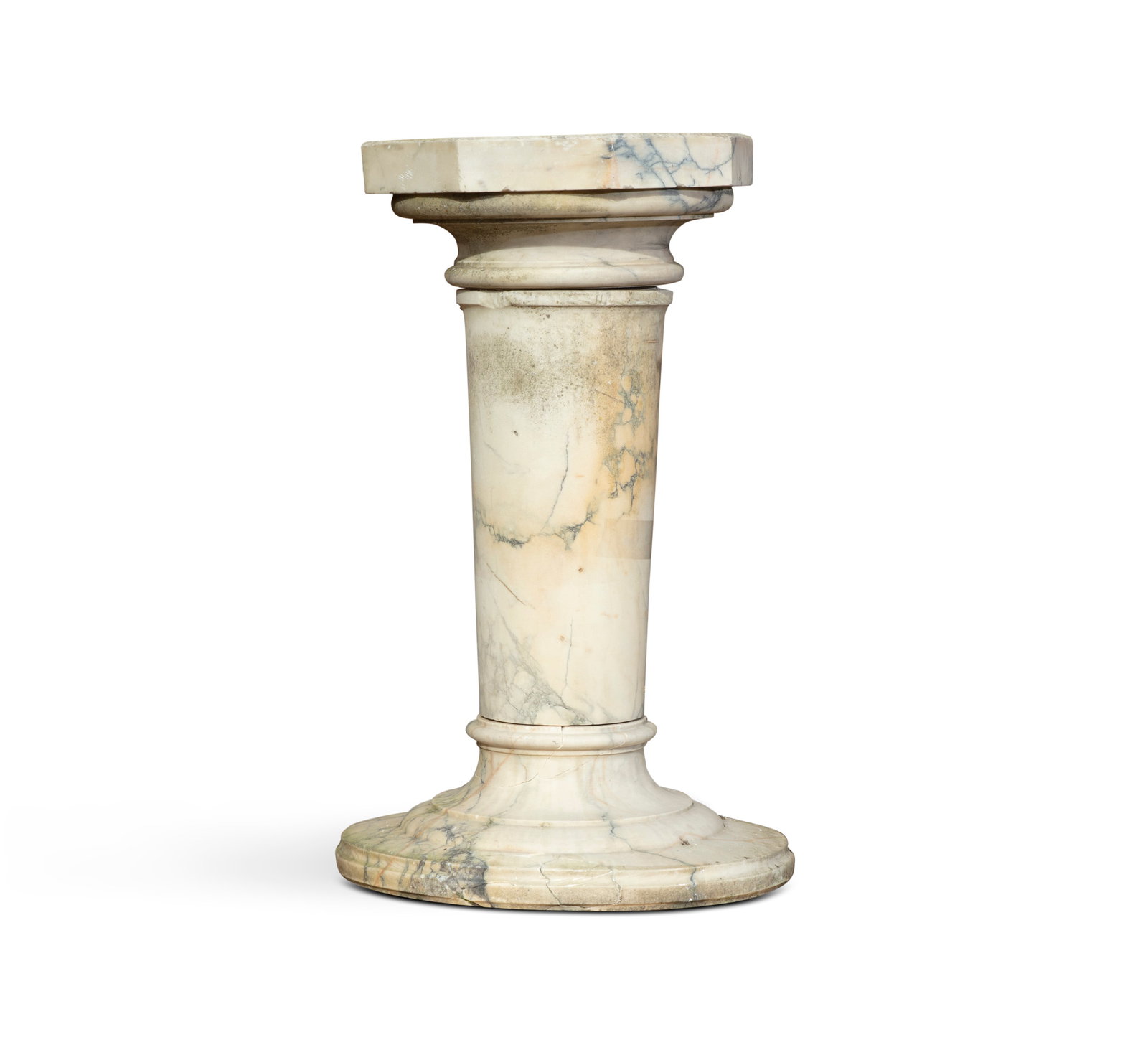 A WHITE MARBLE PILLAR ON HEXAGONAL BASE, 92cm high (1 of 4)