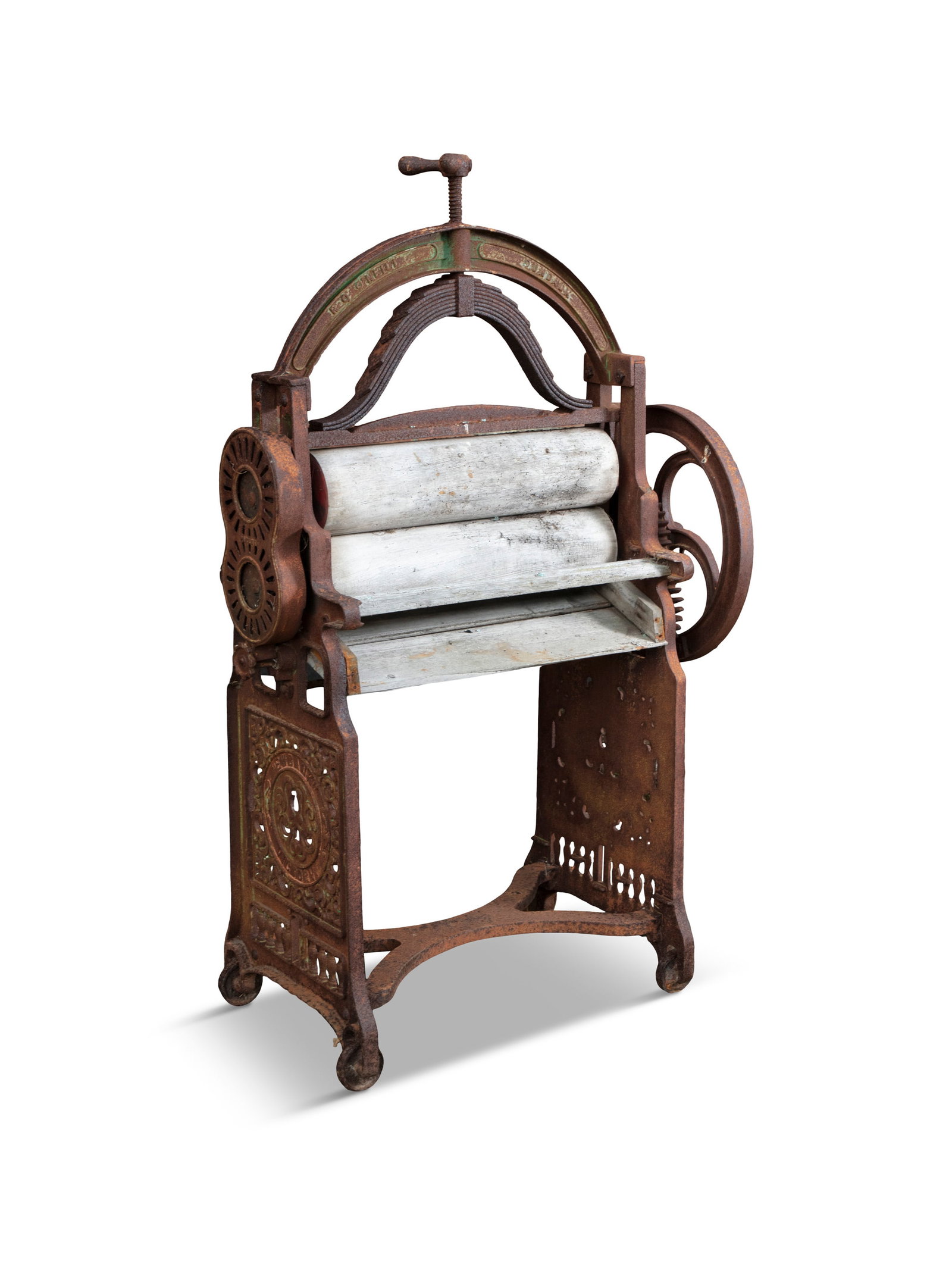 AN IRISH 'EWBANK' VICTORY LAUNDRY MANGLE, stamped 'R.O. O'Neill / Dundalk', 154cm high, 116cm (1 of 5)