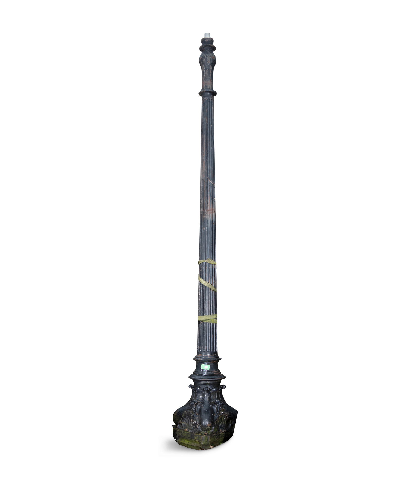 A LARGE CAST-IRON STREET LAMP, the fluted tapering column on a stepped circular base measuring (1 of 3)