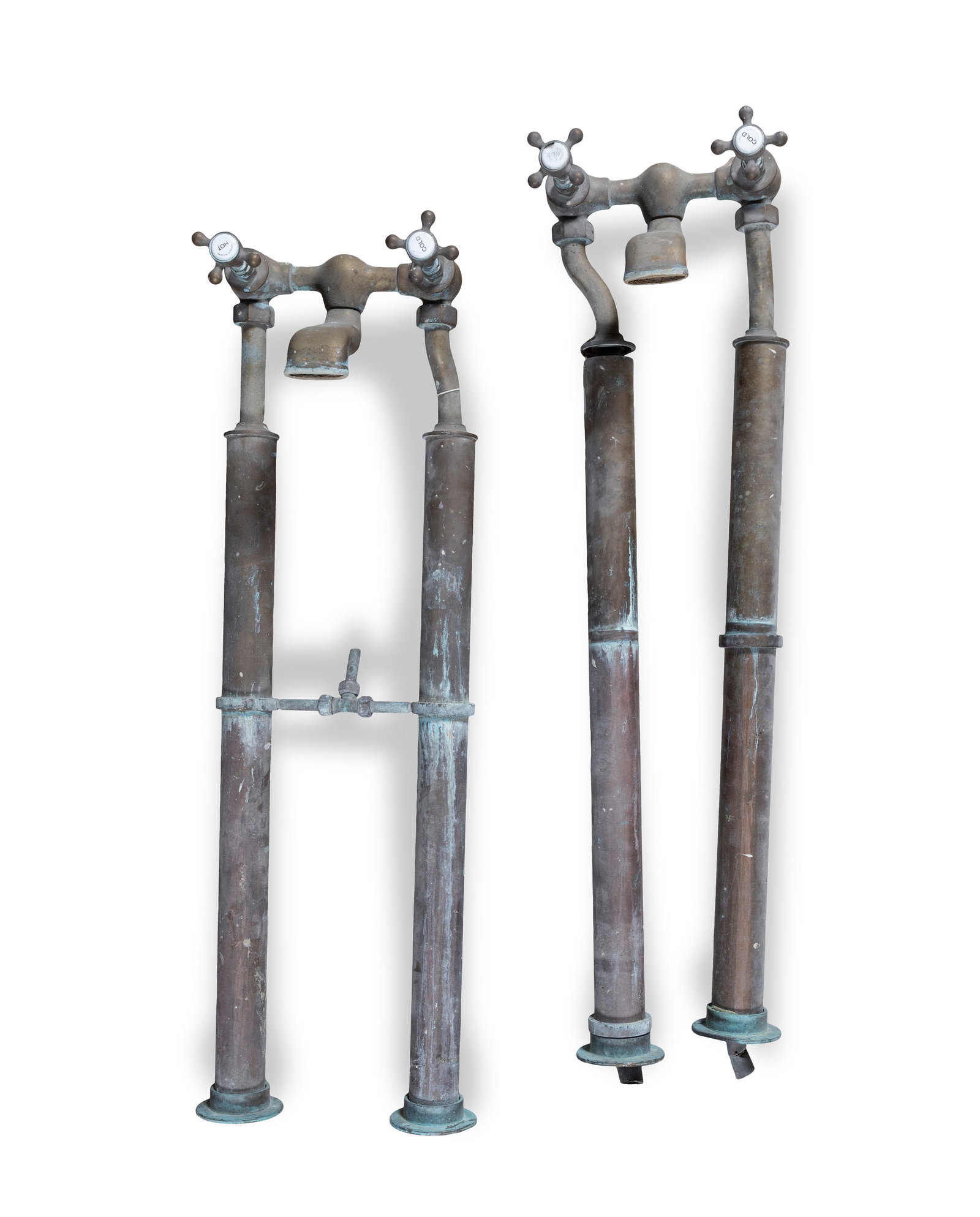TWO SETS OF COPPER BATHROOM TAPS c.88cm high (1 of 4)