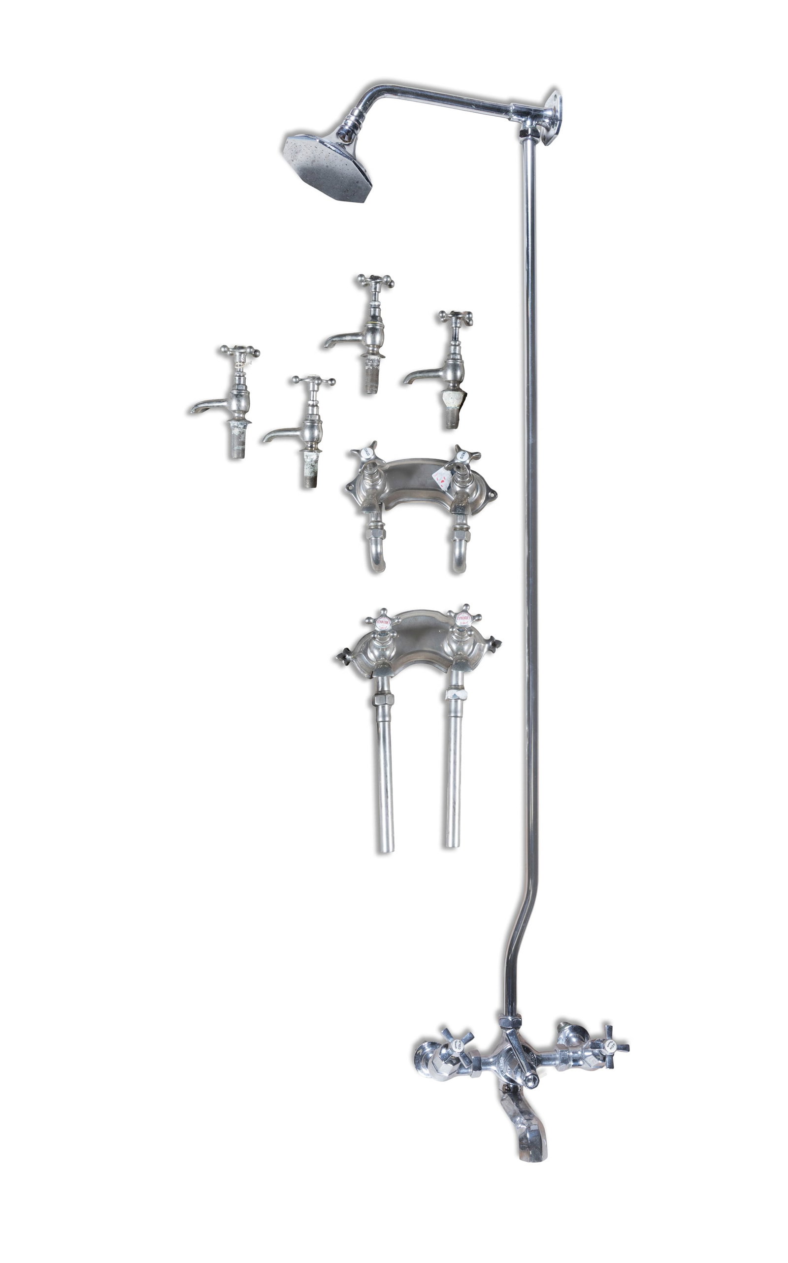A COLLECTION OF FRENCH NICKLE PLTED BATHROOM SINK TAPS, C.1920S including two sets of double taps, (1 of 5)