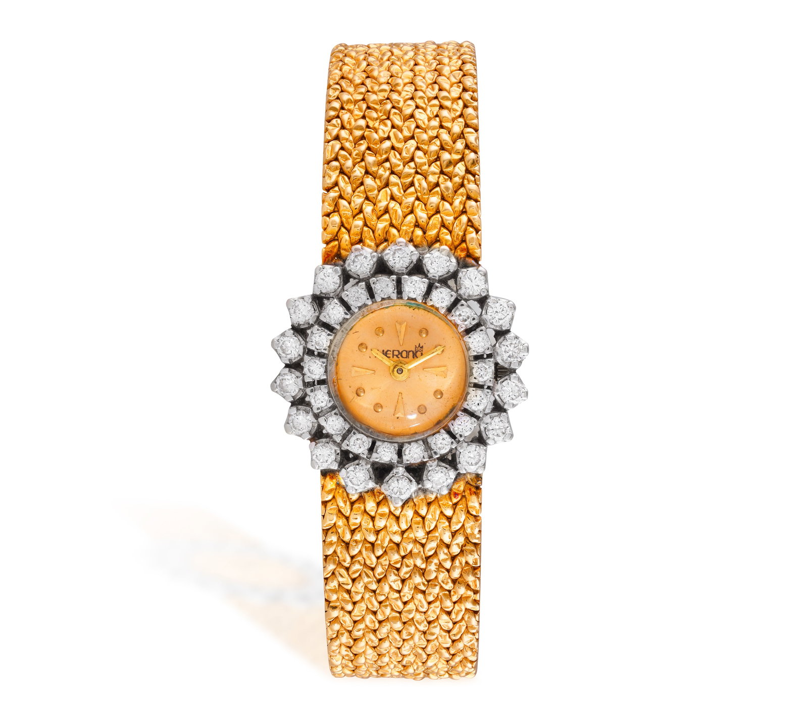 A LADY'S 14K GOLD AND DIAMOND-SET COCKTAIL WATCH, CIRCA 1960 • Manual wind movement • (1 of 2)