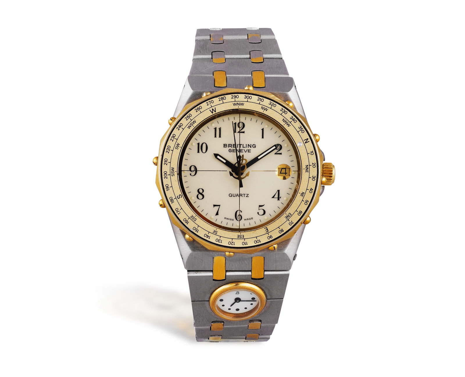 BREITLING: A STAINLESS STEEL AND GOLD PLATED 'ERIC TABARLY DUAL TIME' WRISTWATCH • Quartz move (1 of 2)